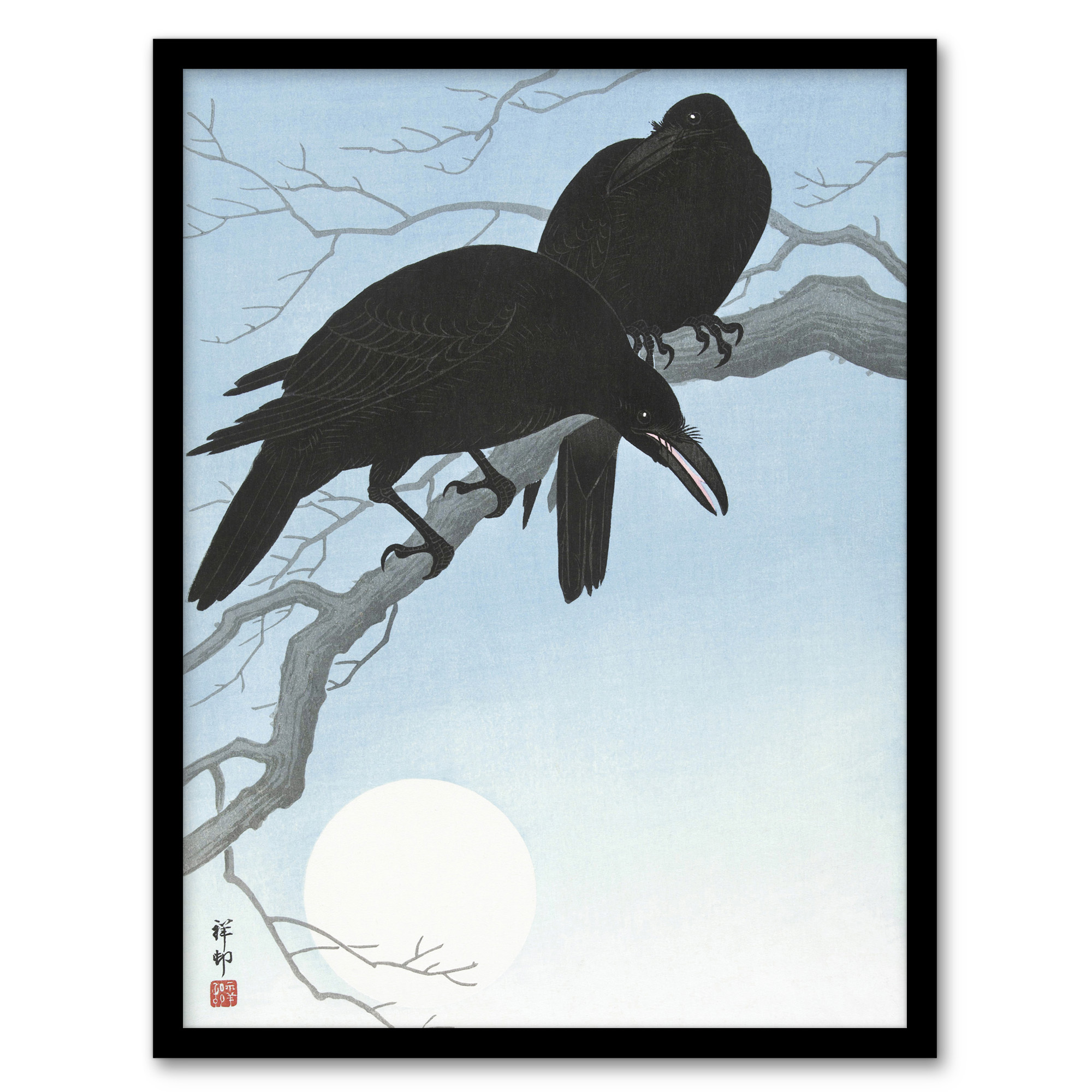 Ohara Koson Framed Wall Art Print Two Crows On A Tree Branch Home Décor A3/A4
