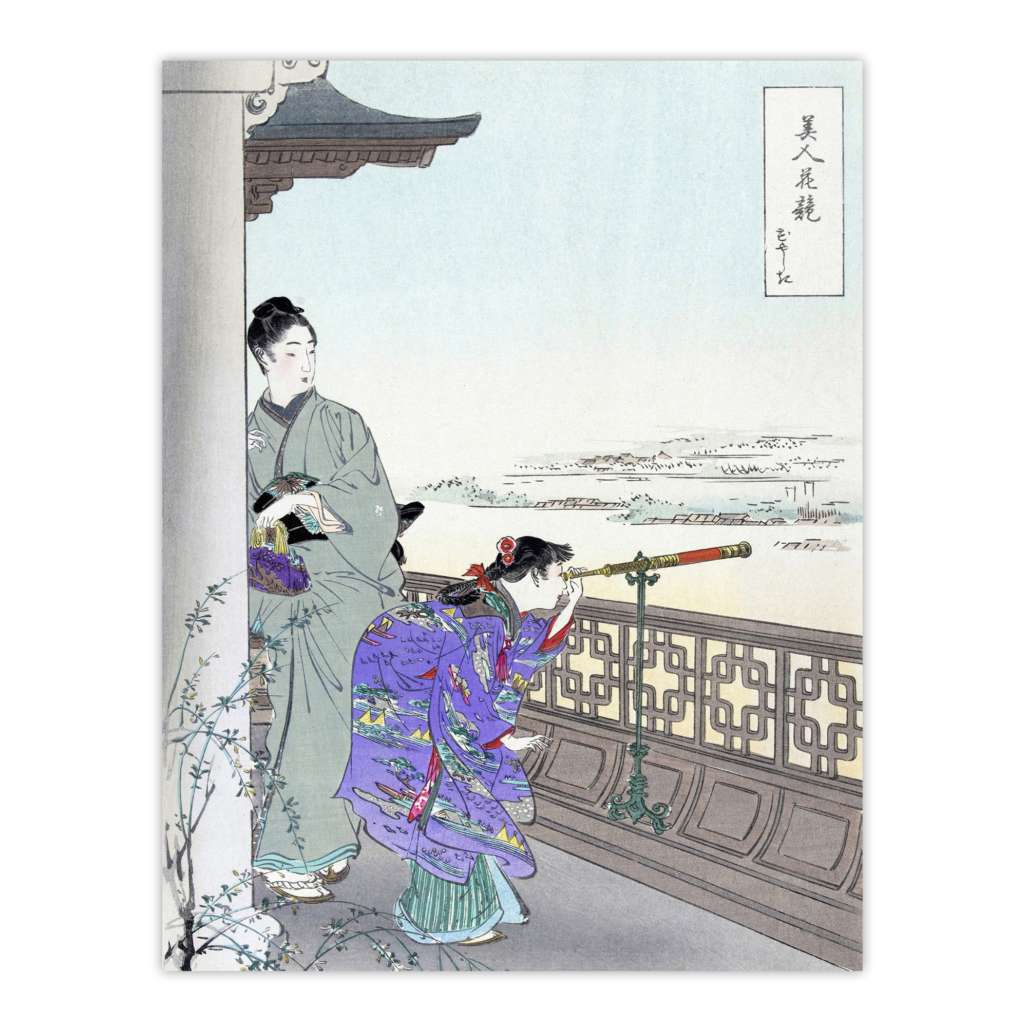 Beauties and Flowers Series Binoculars Framed Wall Art Print Ogata Gekko