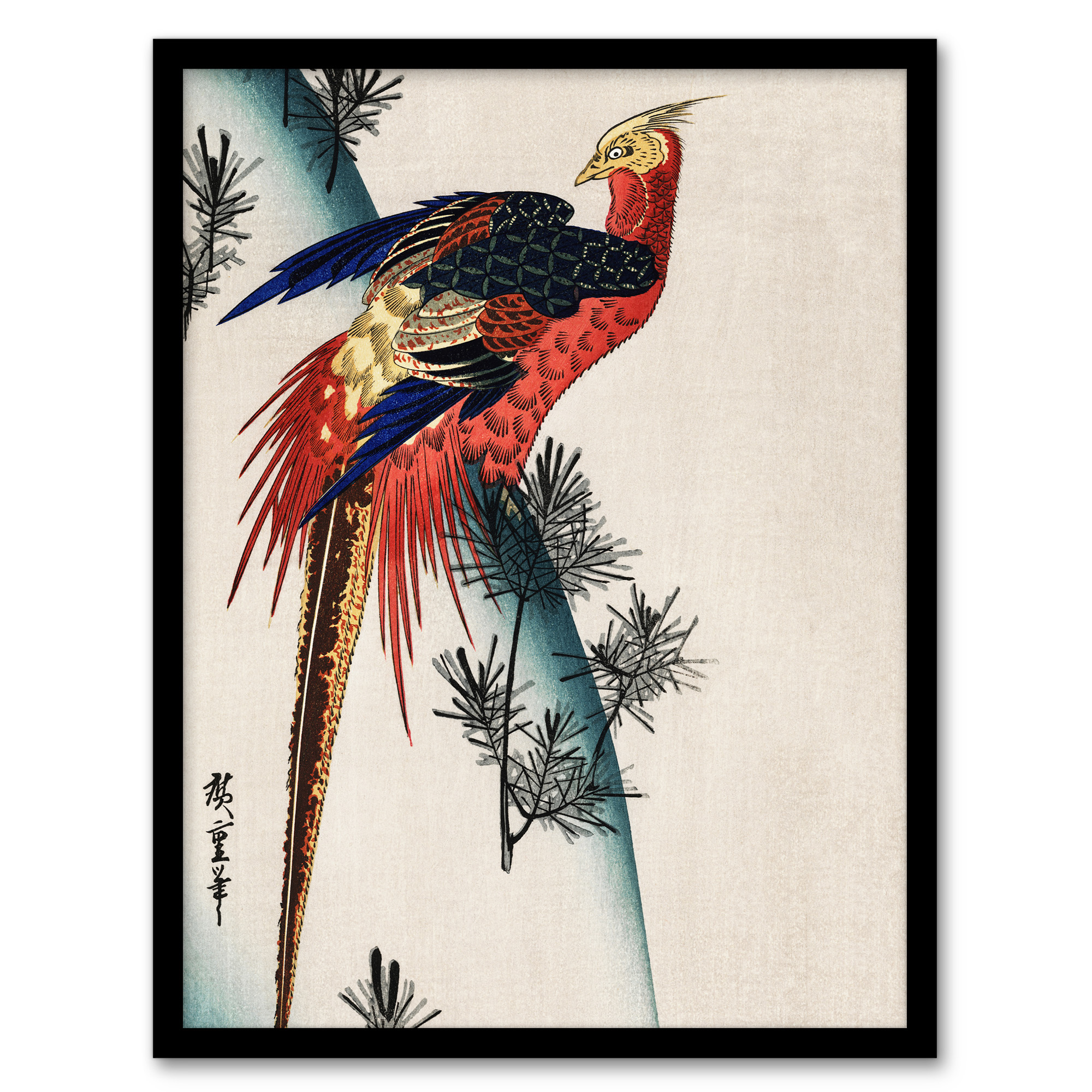 Utagawa Hiroshige Framed Wall Art Print Pheasant and Small Pine Home Décor A3/A4