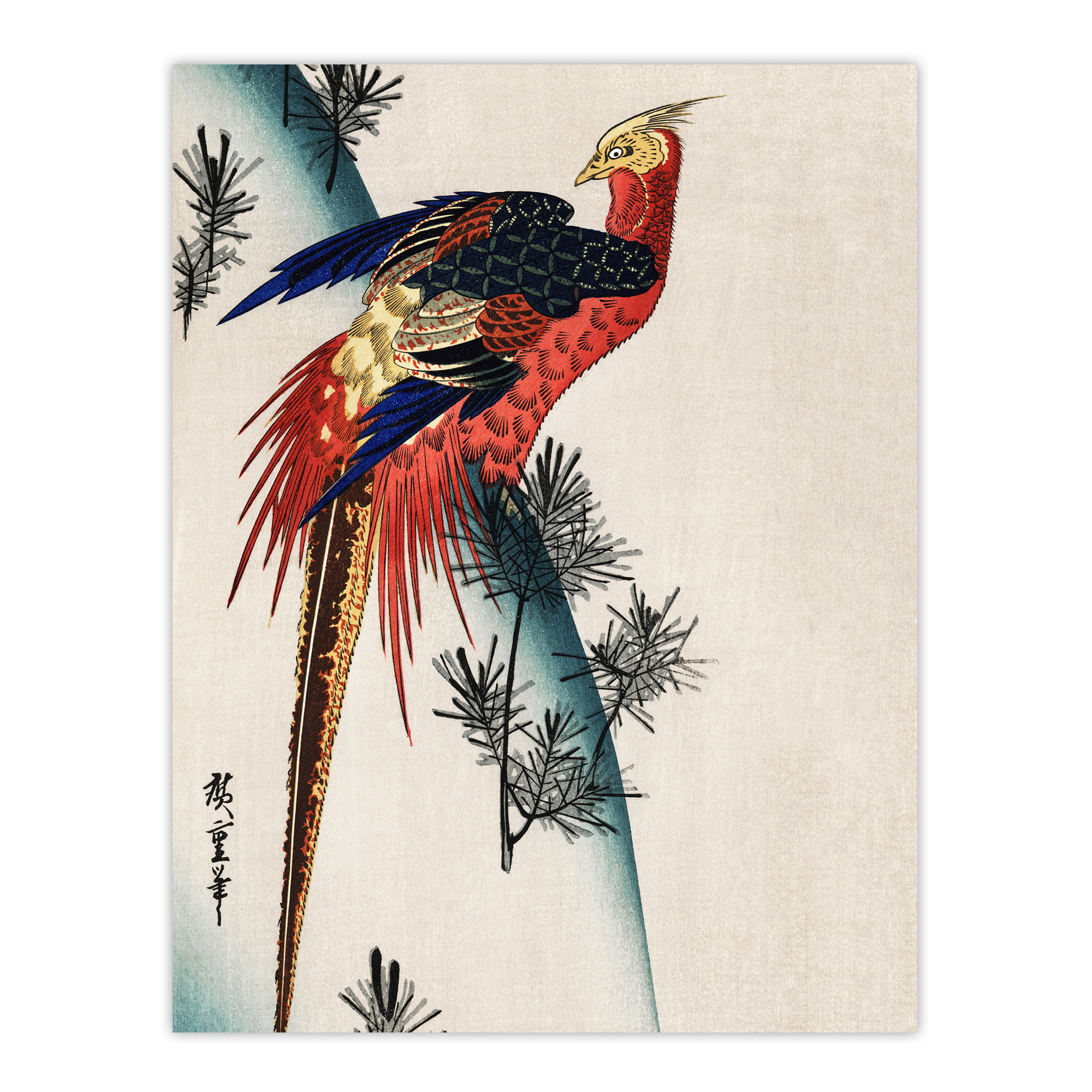 Pheasant and Small Pine Vintage Japan Framed Wall Art Print Hiroshige