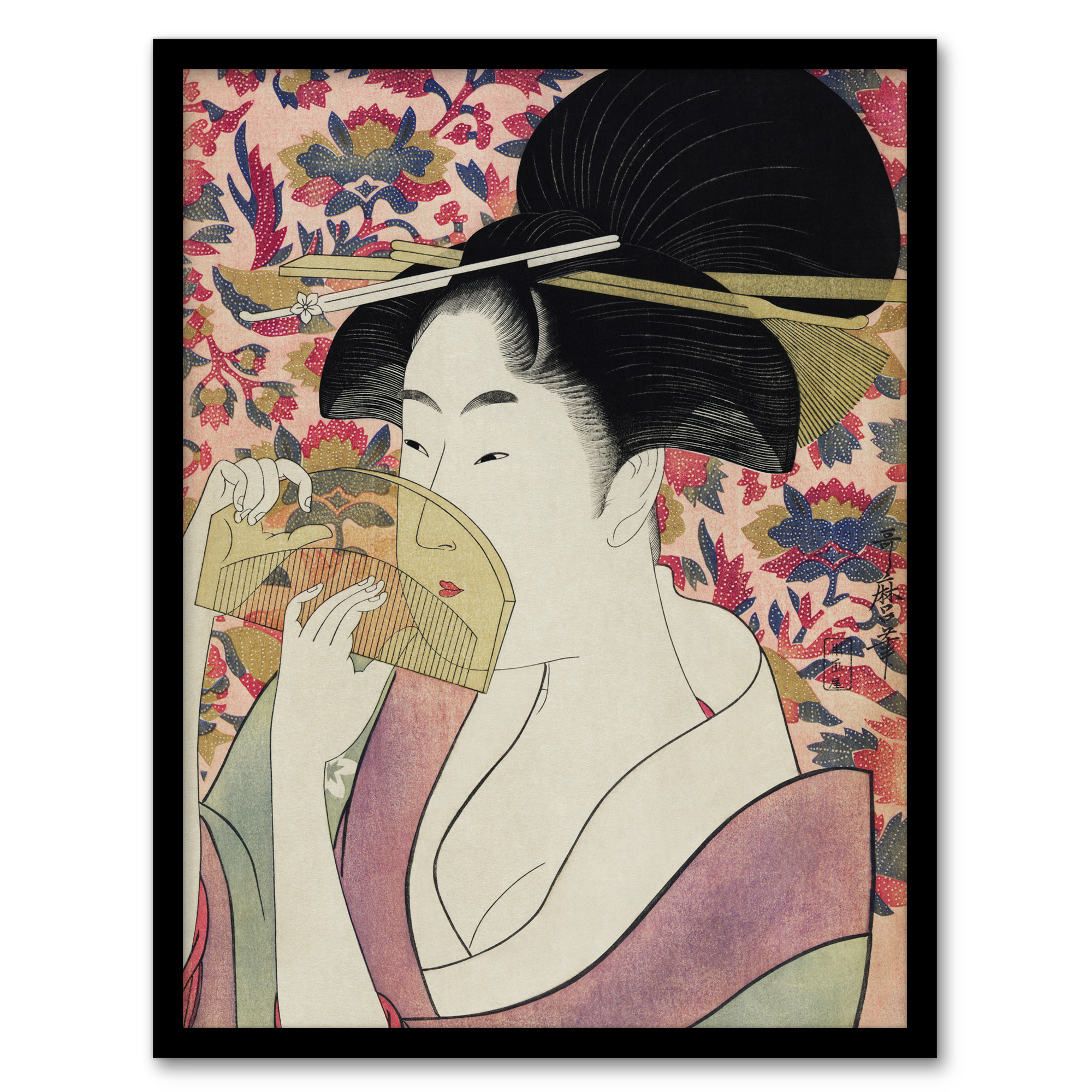 Utamaro Kitagawa Framed Wall Art Print Woman With A Comb Portrait Home Décor