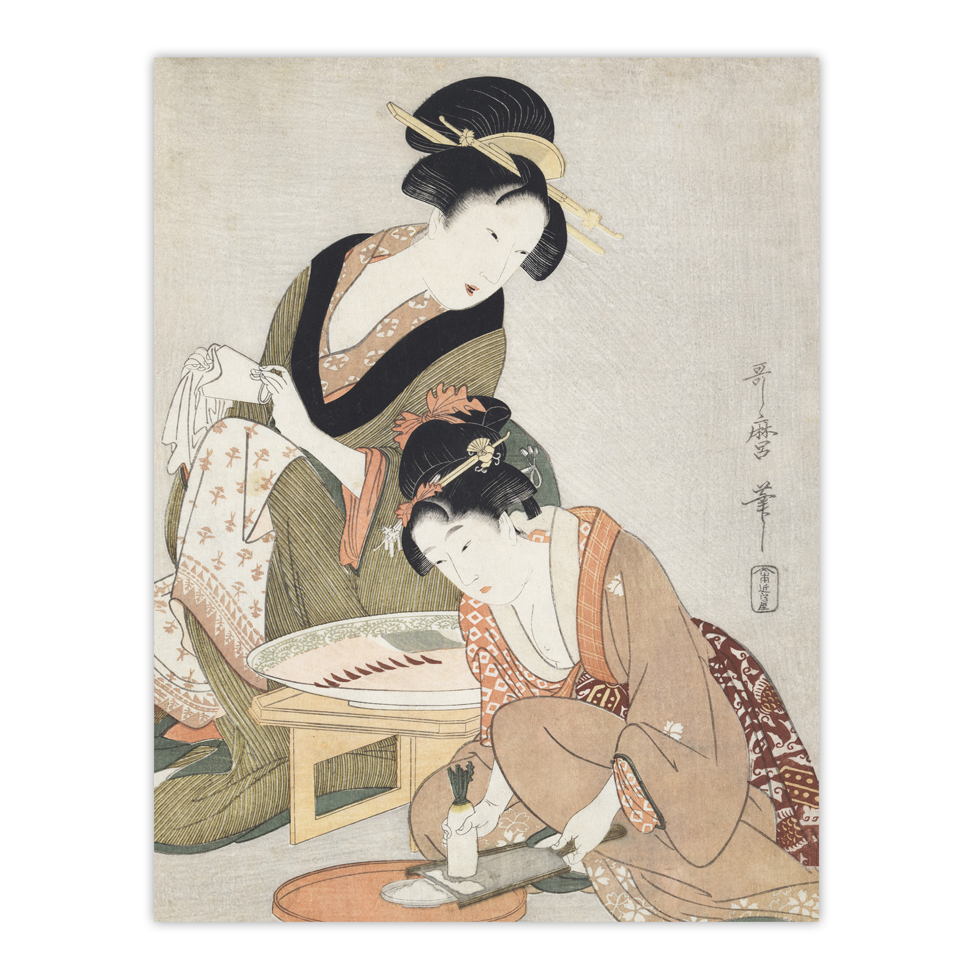 Women Preparing Sashimi Vintage Japan Framed Wall Art Print Kitagawa