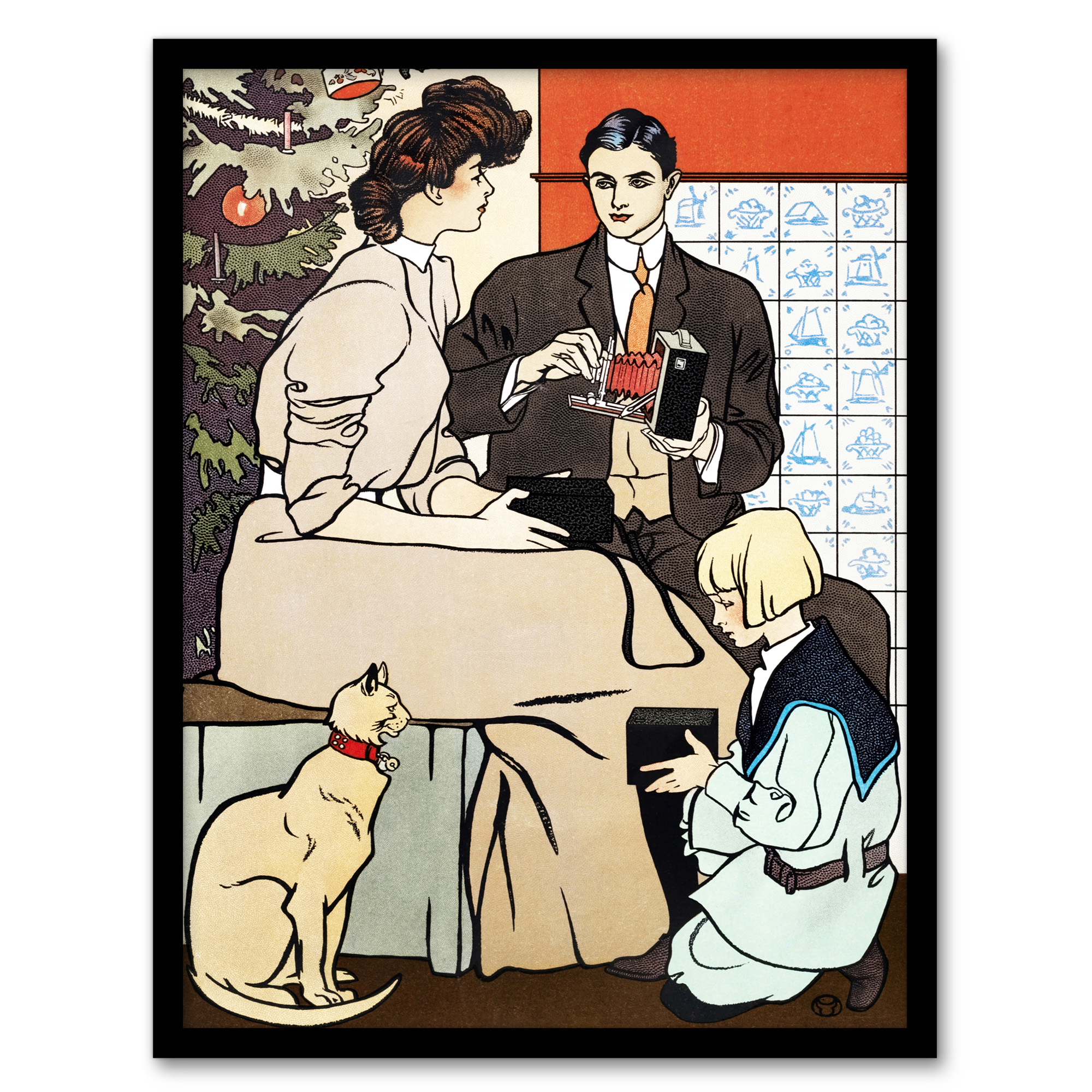 Vintage Christmas Family Scene Vintage Framed Wall Art Print Penfield