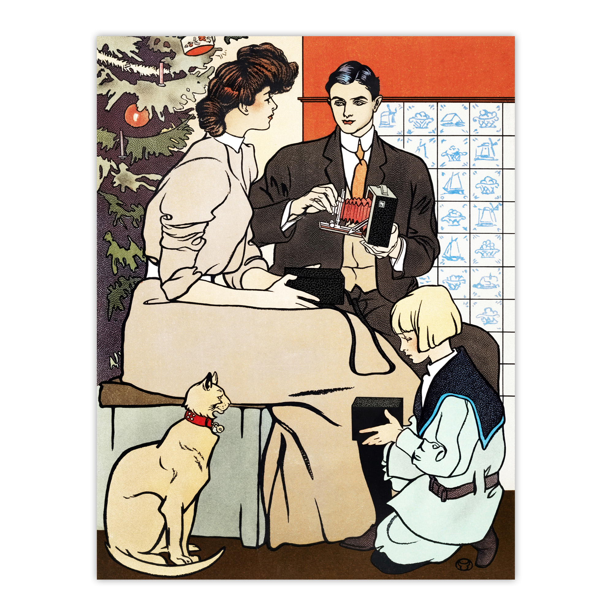 Vintage Christmas Family Scene Vintage Framed Wall Art Print Penfield