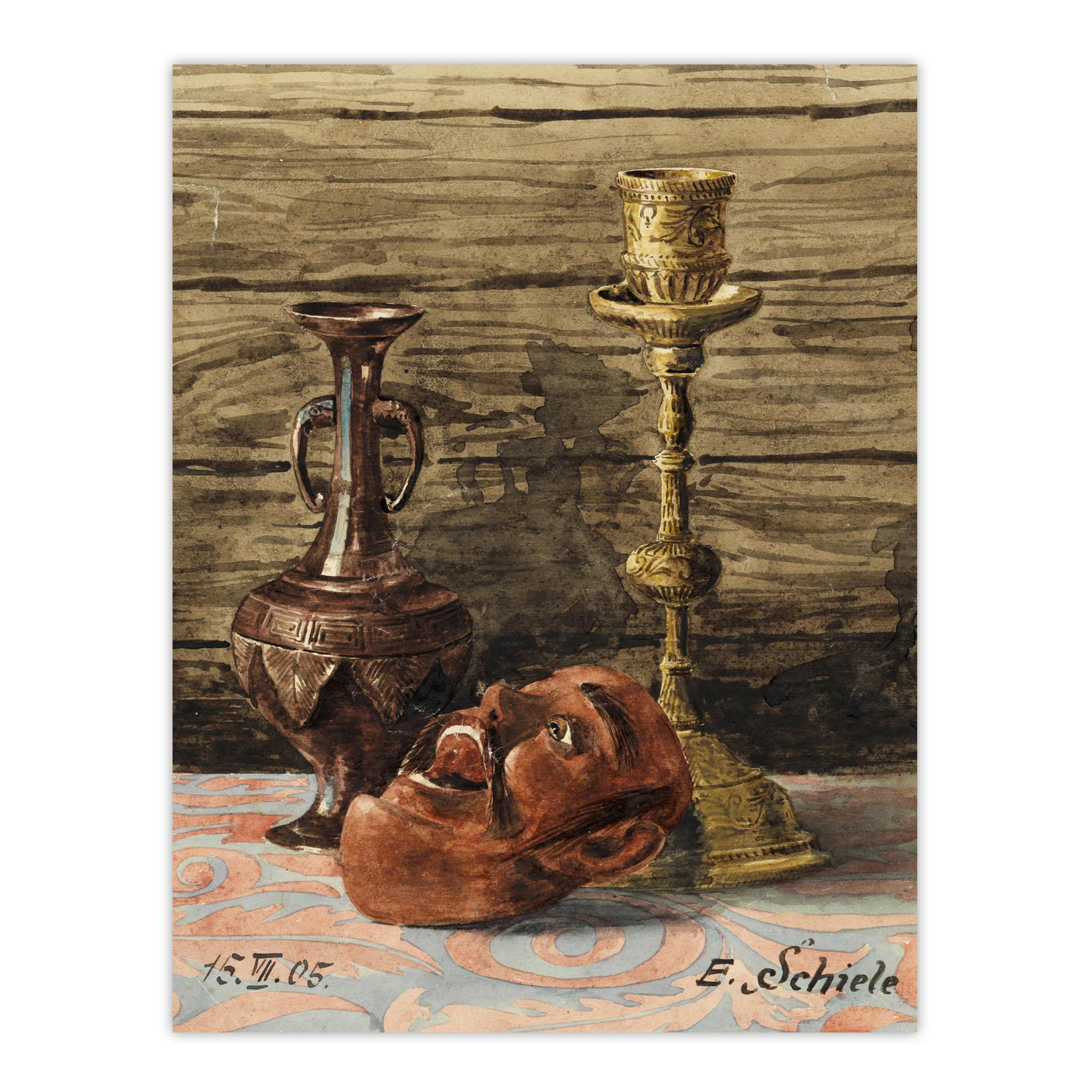 Candlestick Vase and Mask Still Life Framed Wall Art Print Egon Schiele