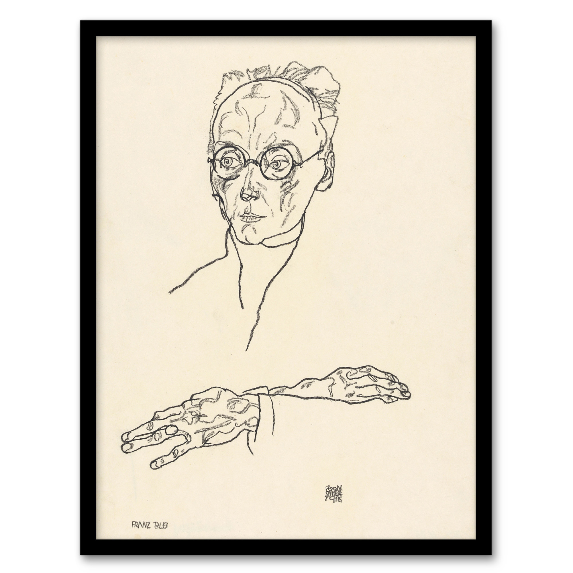 Franz Blei Line Art Portrait Vintage Framed Wall Art Print Egon Schiele