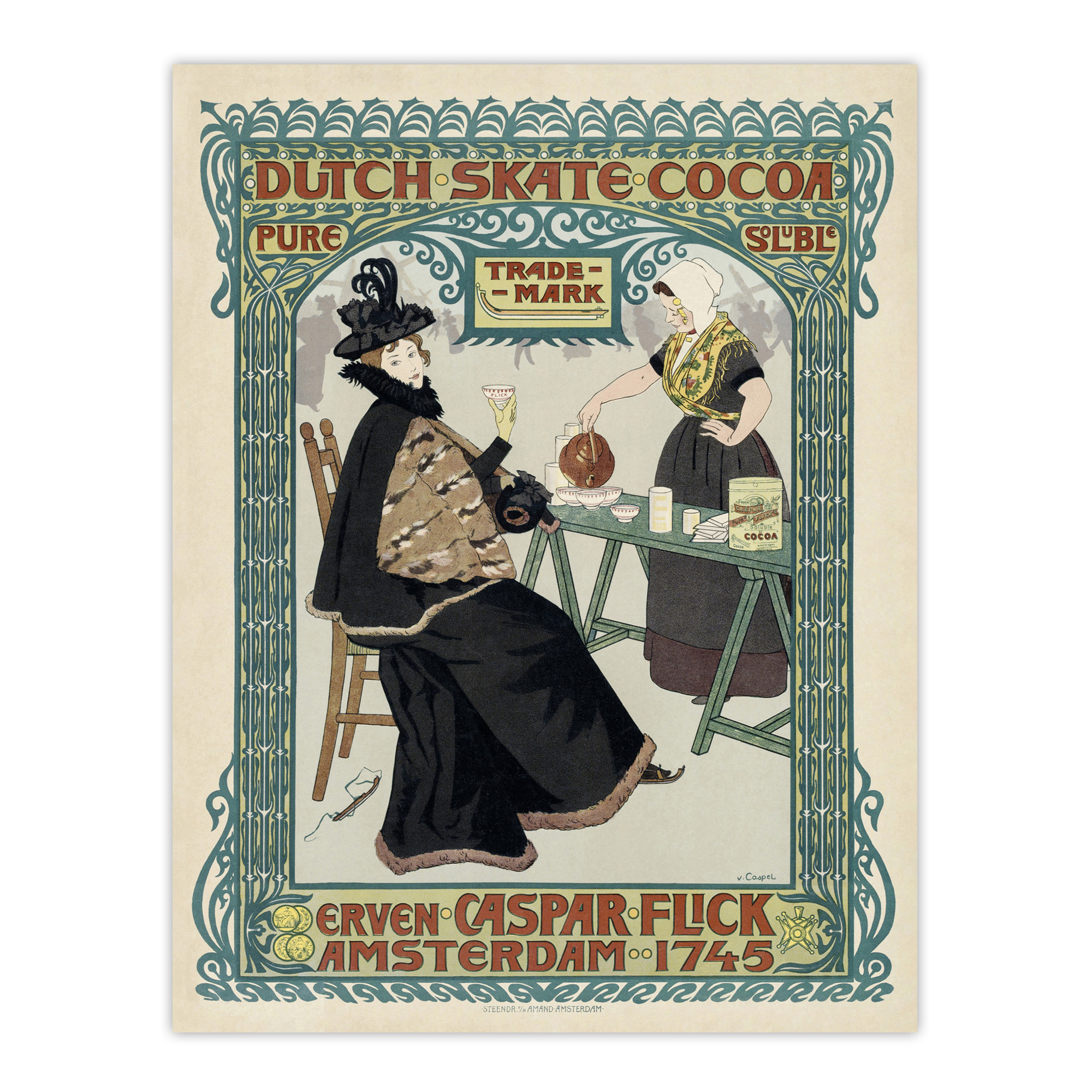 Dutch Skate Cocoa Advert Vintage Framed Wall Art Print Georg van Caspel