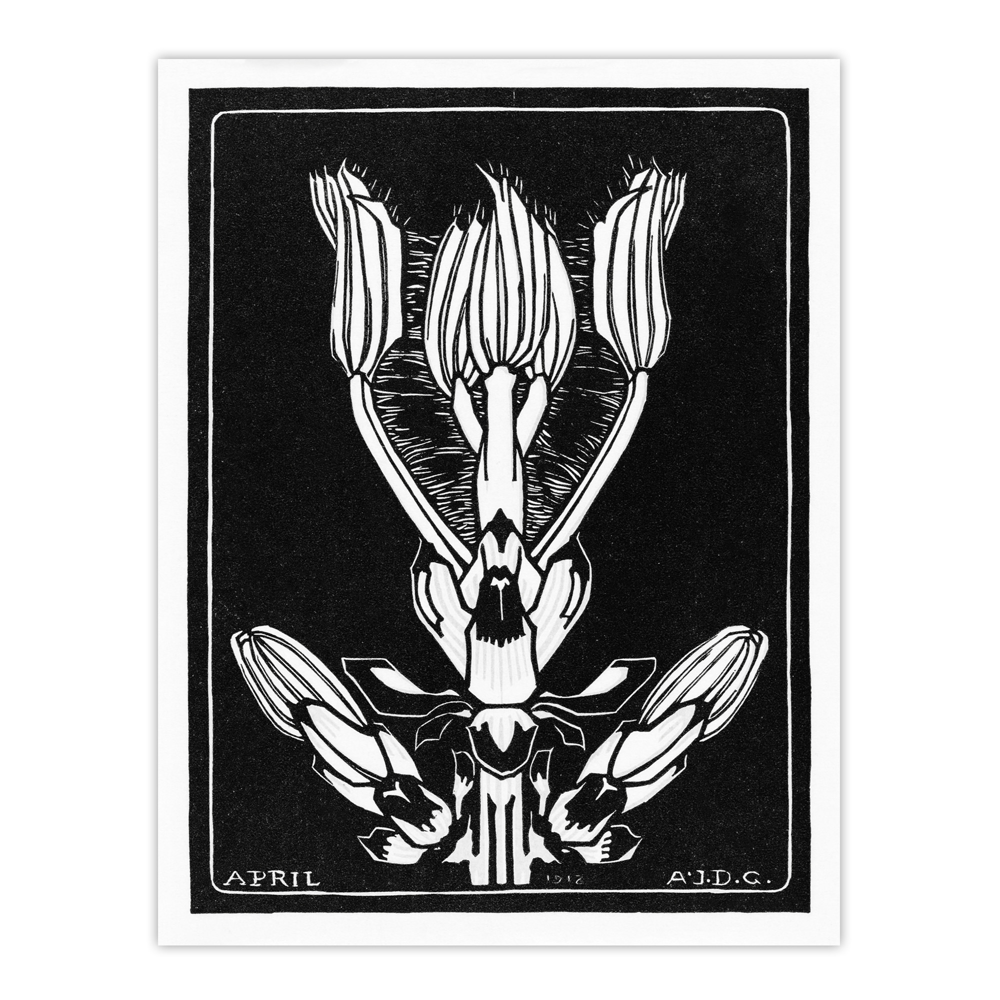 April Flower Vintage Black White Vintage Framed Wall Art Print Graag