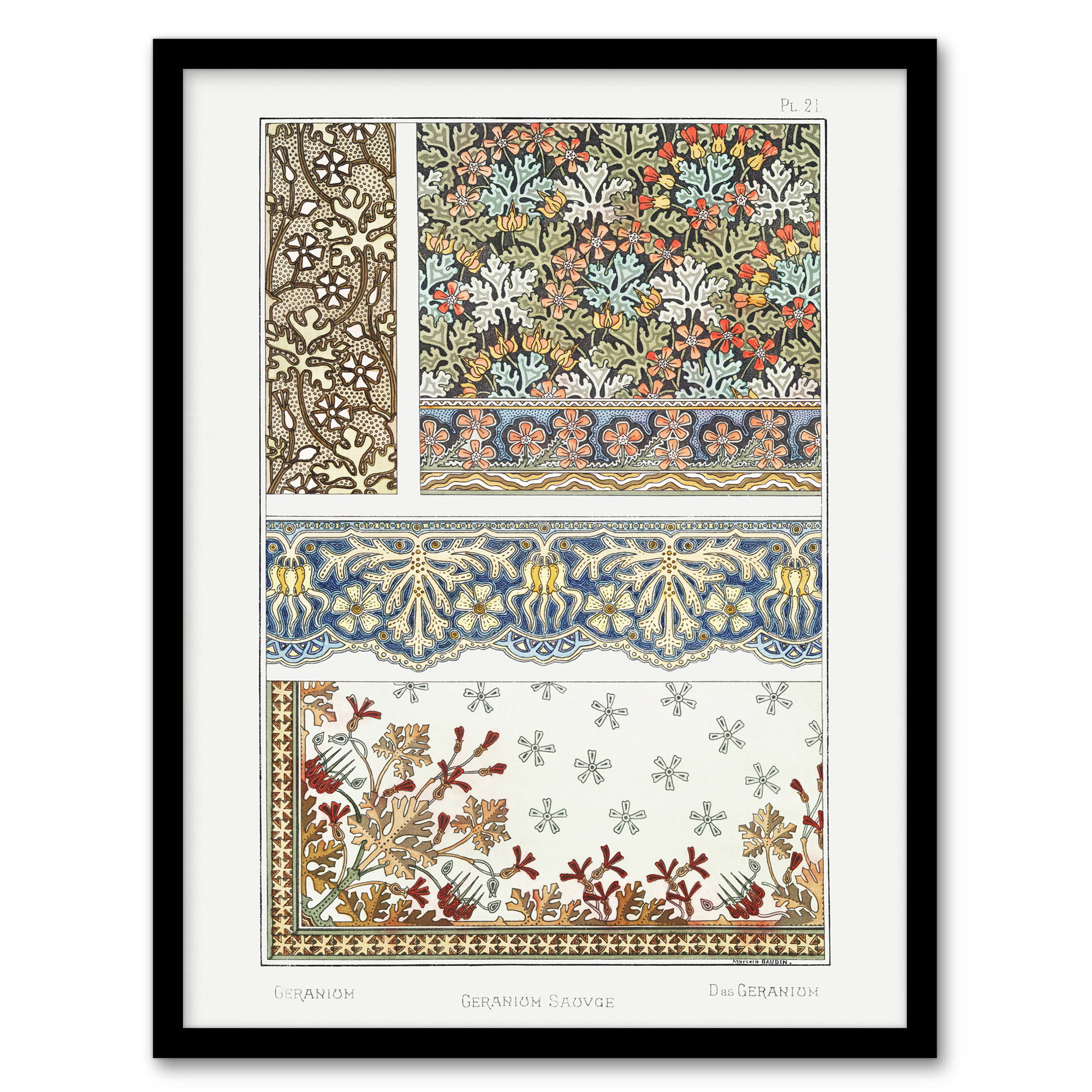 Maurice Pillard Verneuil Framed Wall Art Geranium Floral Patterns Home Décor