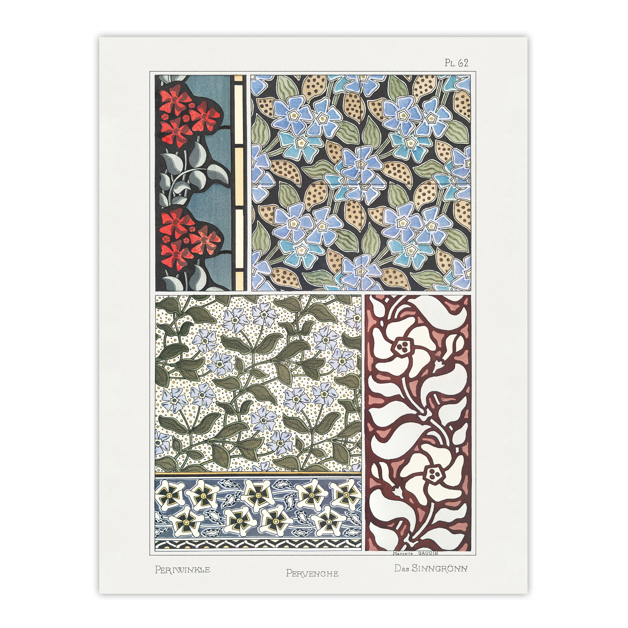 Periwinkle Flower Pattern Vintage Floral Framed Wall Art Print Verneuil