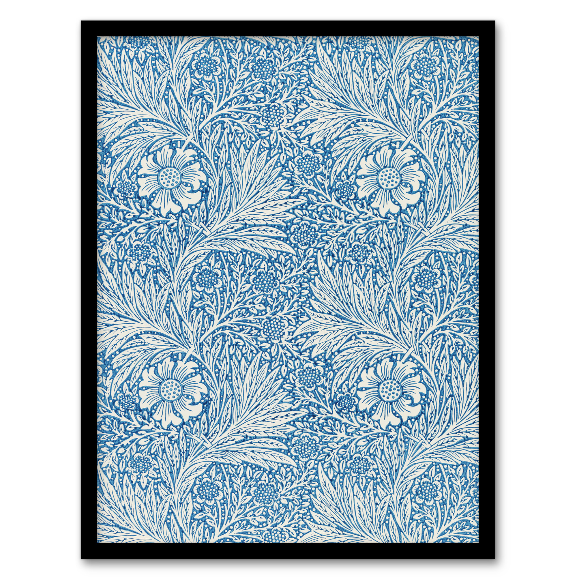 Marigold Flower Blue Vintage Framed Wall Art Print William Morris