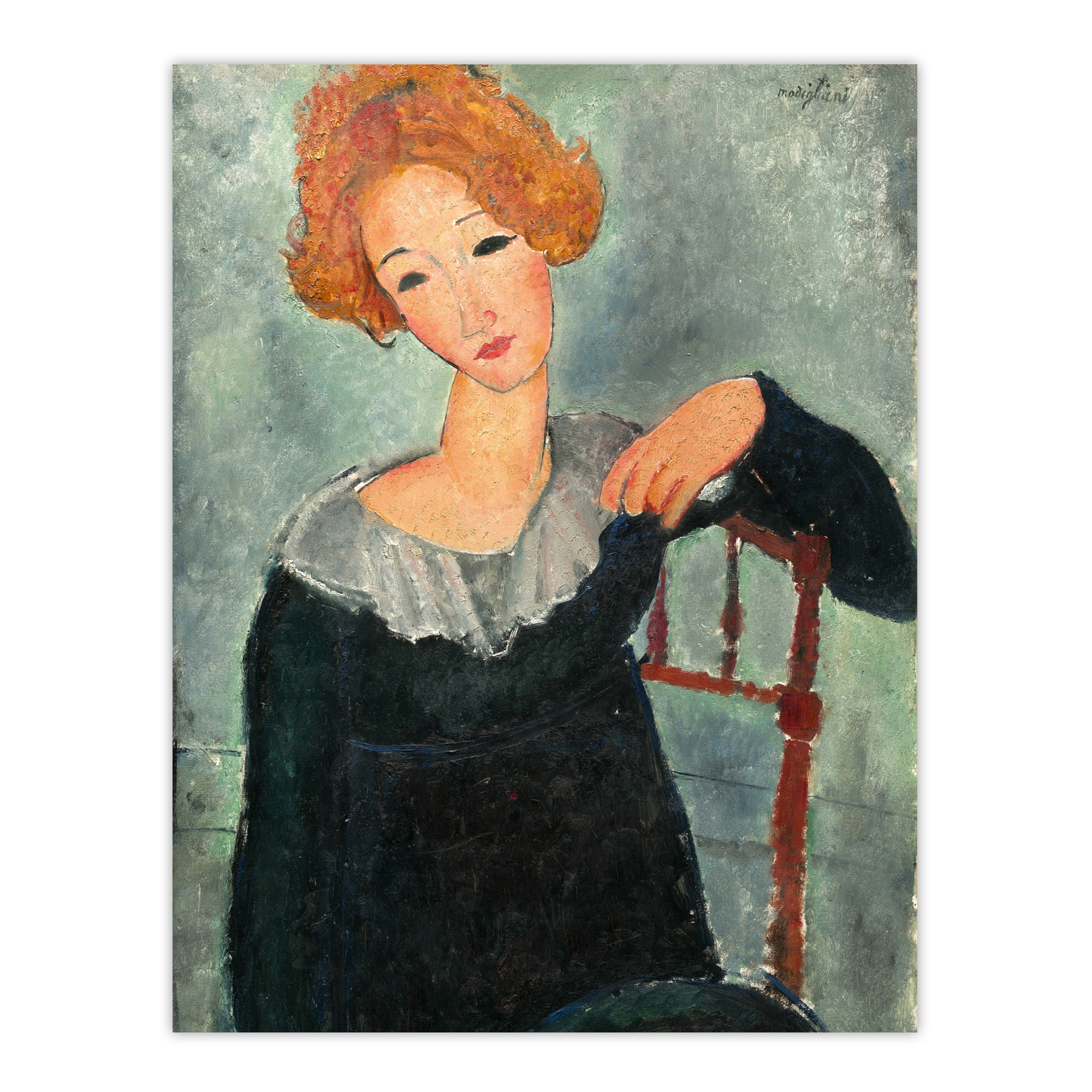 Woman with Red Hair Portrait Modigliani Vintage Wall Art Print Poster