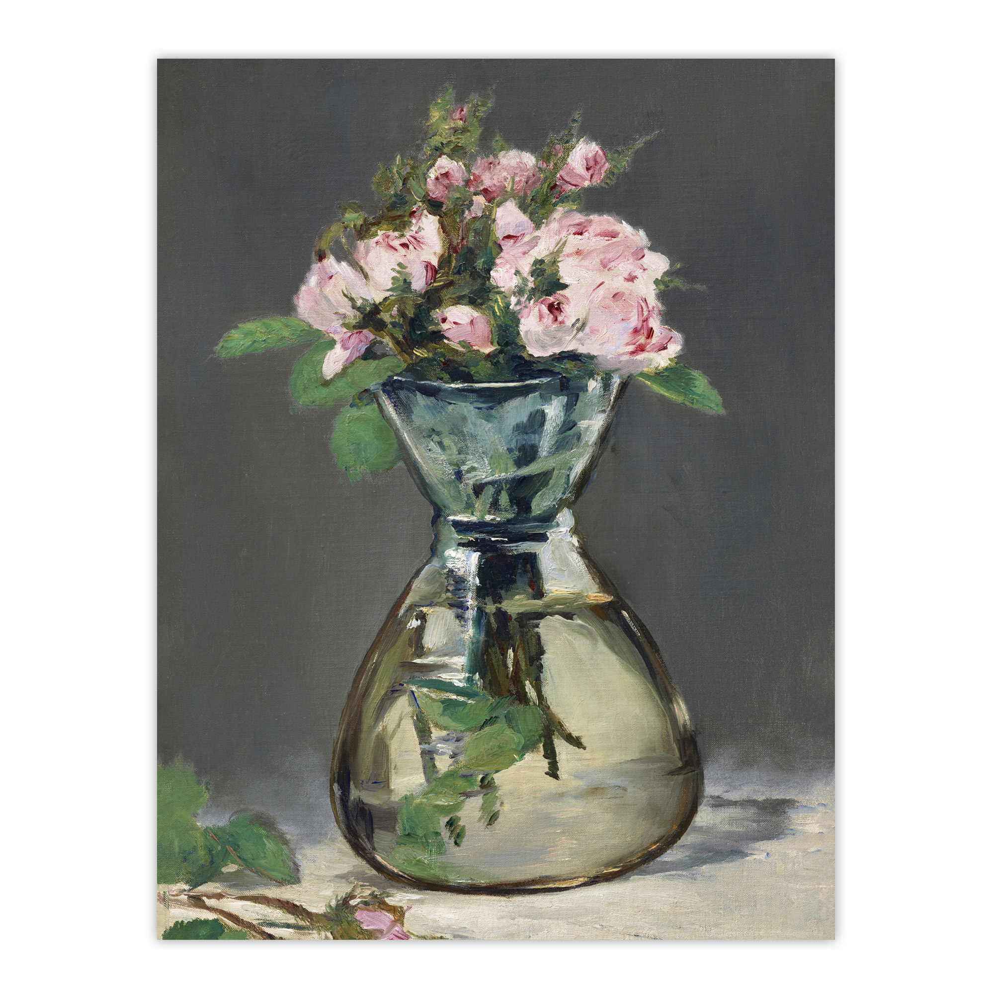 Moss Roses in a Vase Oil Painting Manet Vintage Wall Art Print Poster