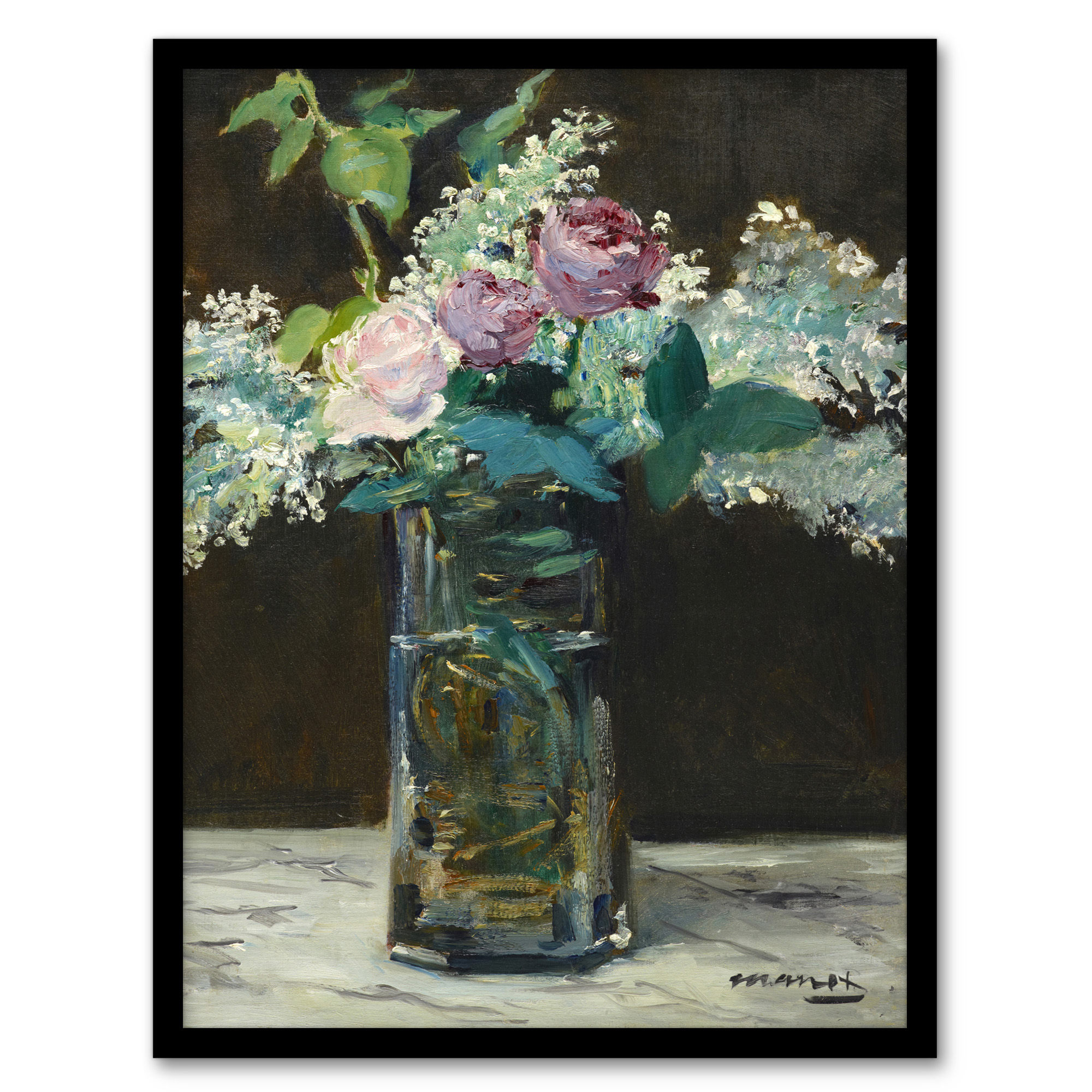 Edouard Manet Framed Wall Art Print Vase of White Lilacs and Roses Home Décor