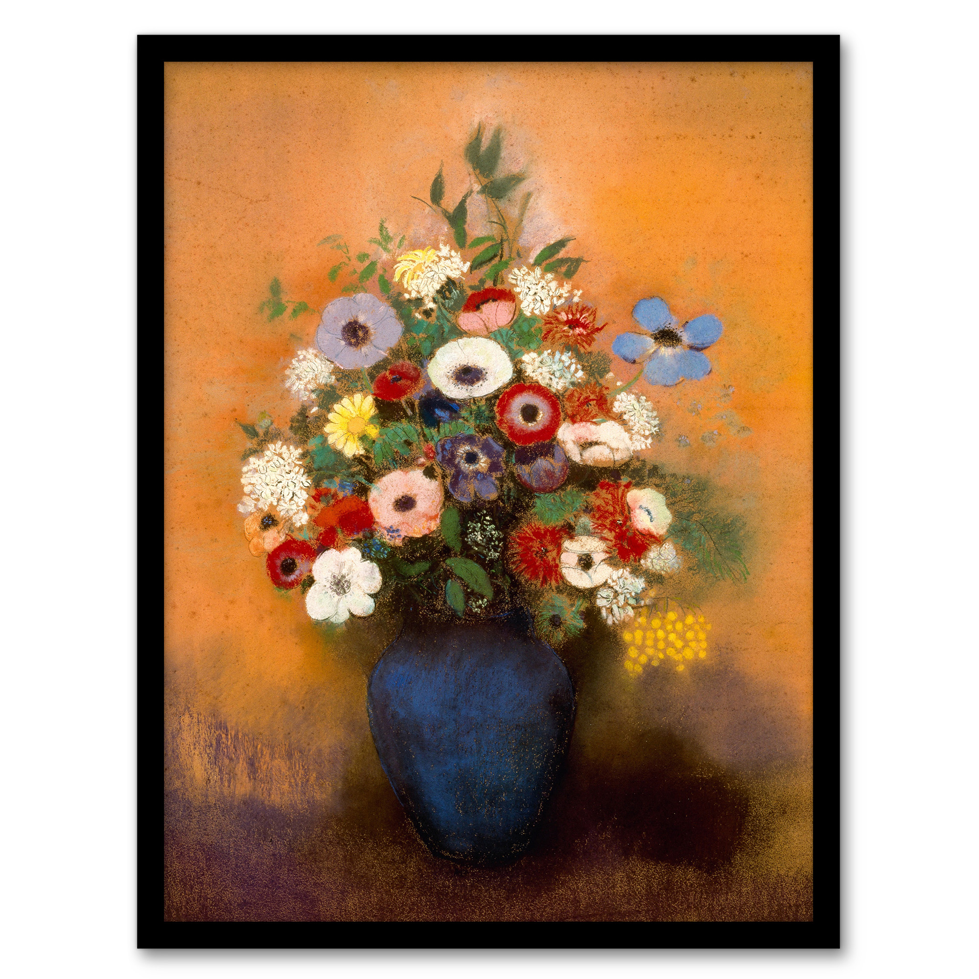Anemones and Lilacs in Blue Vase Redon Vintage Wall Art Print Poster