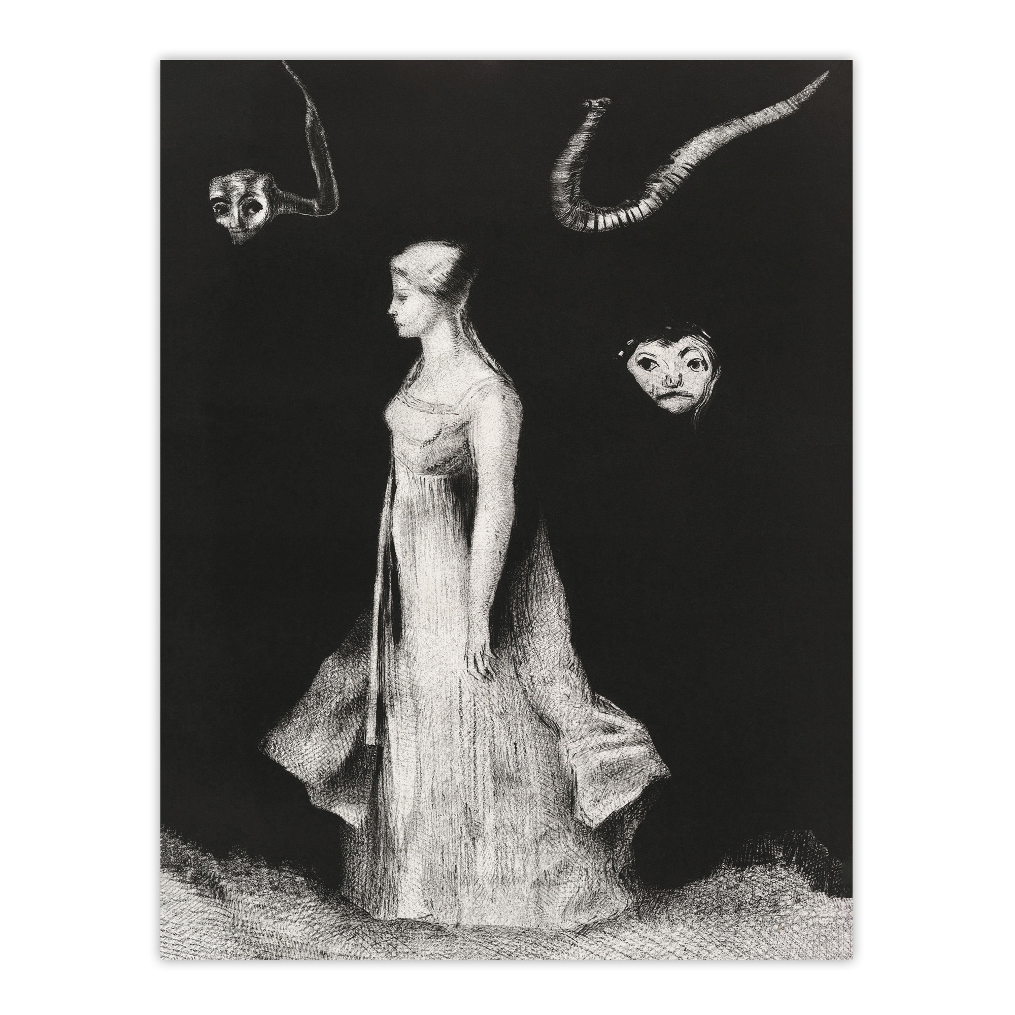 Haunting Ghostly Female Figure Redon Vintage Wall Art Print Poster