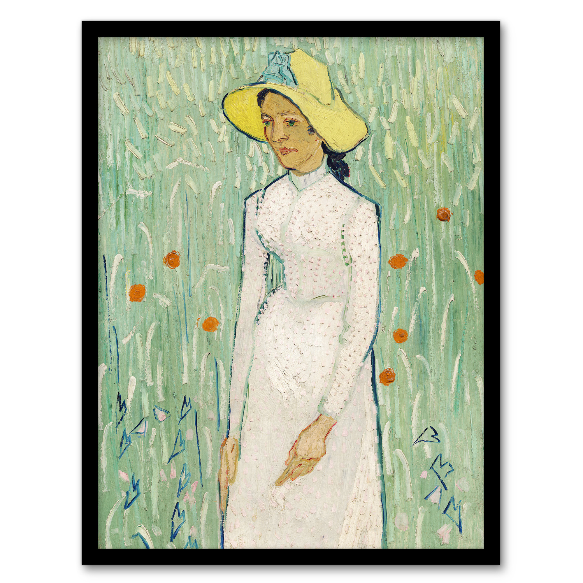 Girl in White Floral Portrait Van Gogh Vintage Wall Art Print Poster
