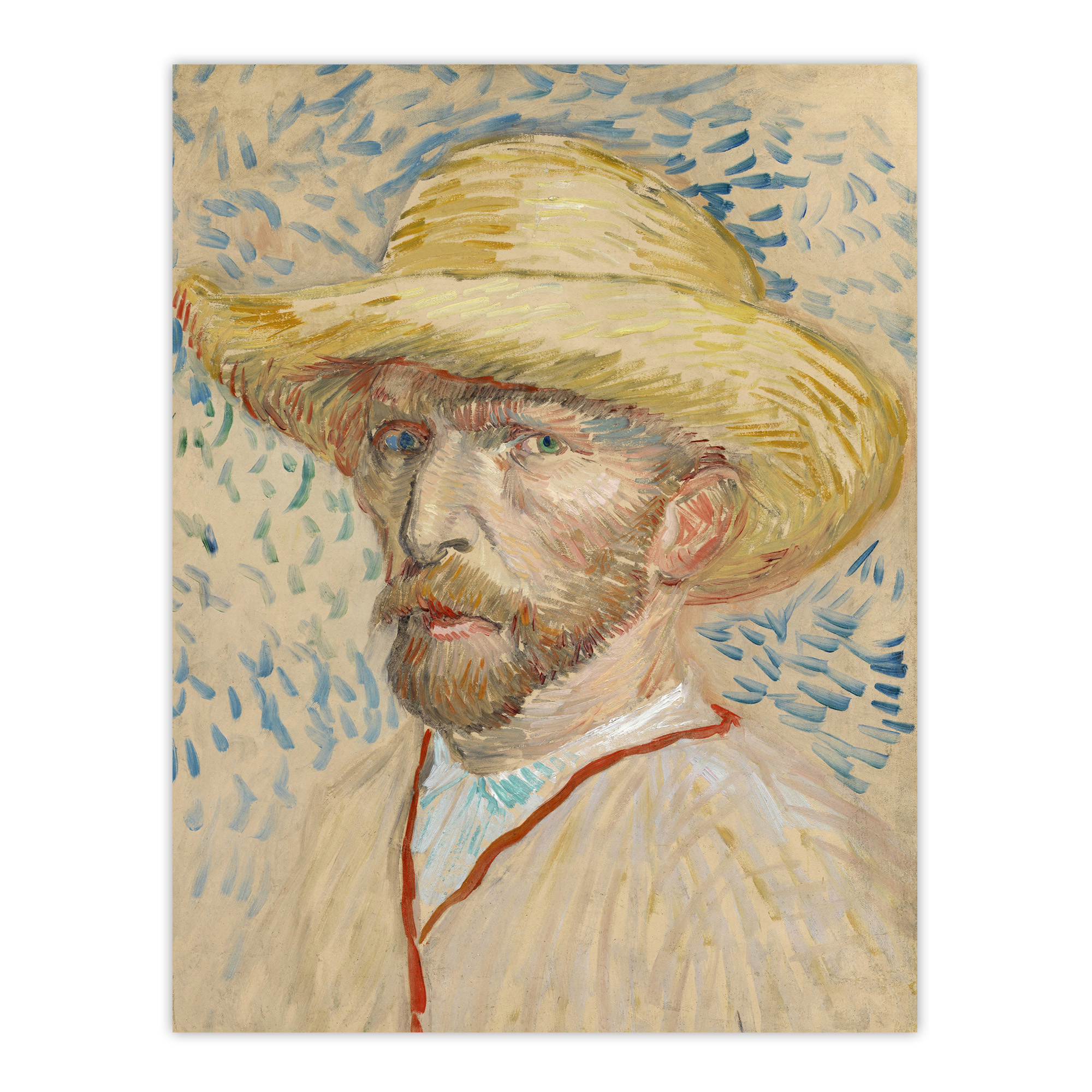 Self Portrait with Straw Hat Van Gogh Vintage Wall Art Print Poster