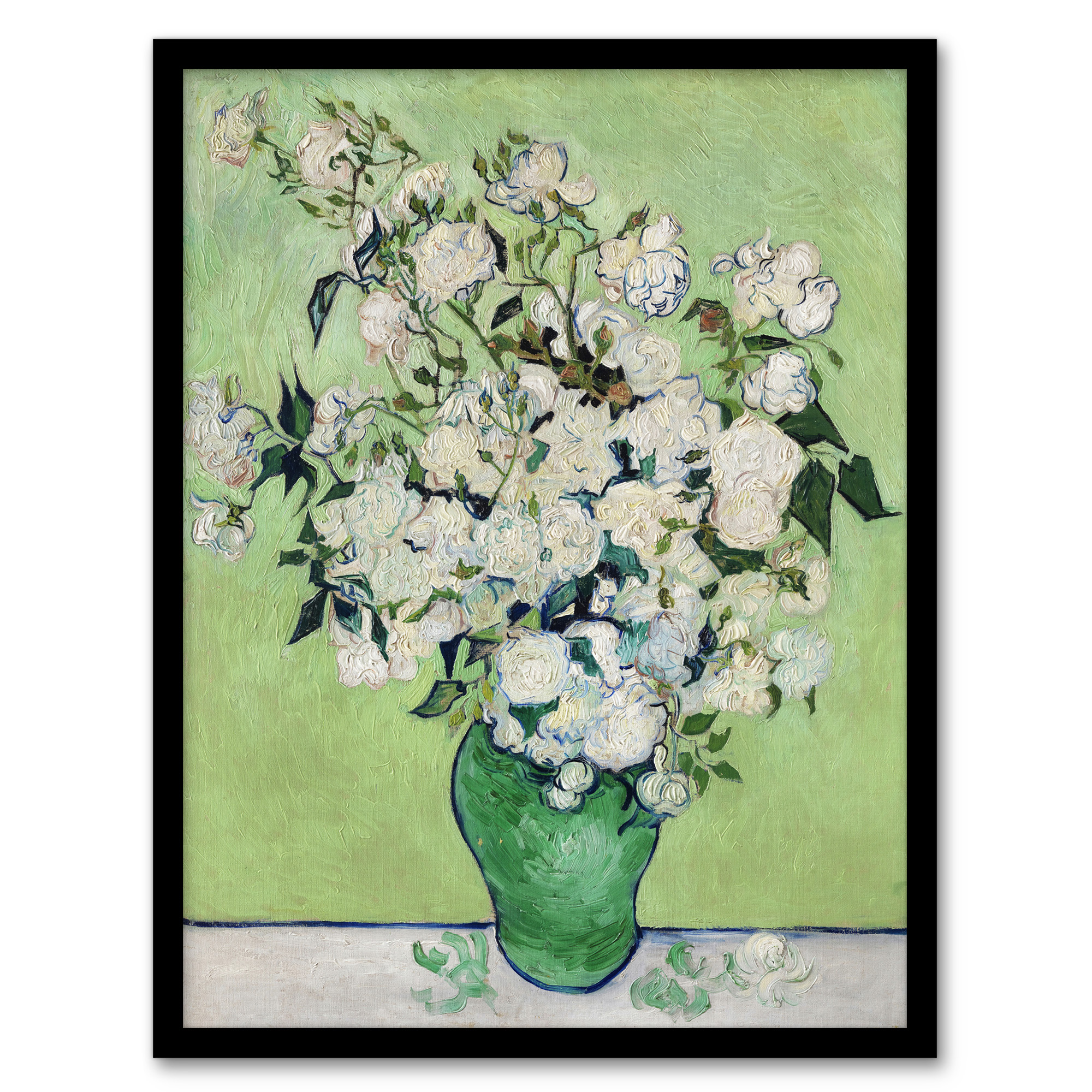 Vincent van Gogh Framed Wall Art Print White Roses In Green Vase Home Décor