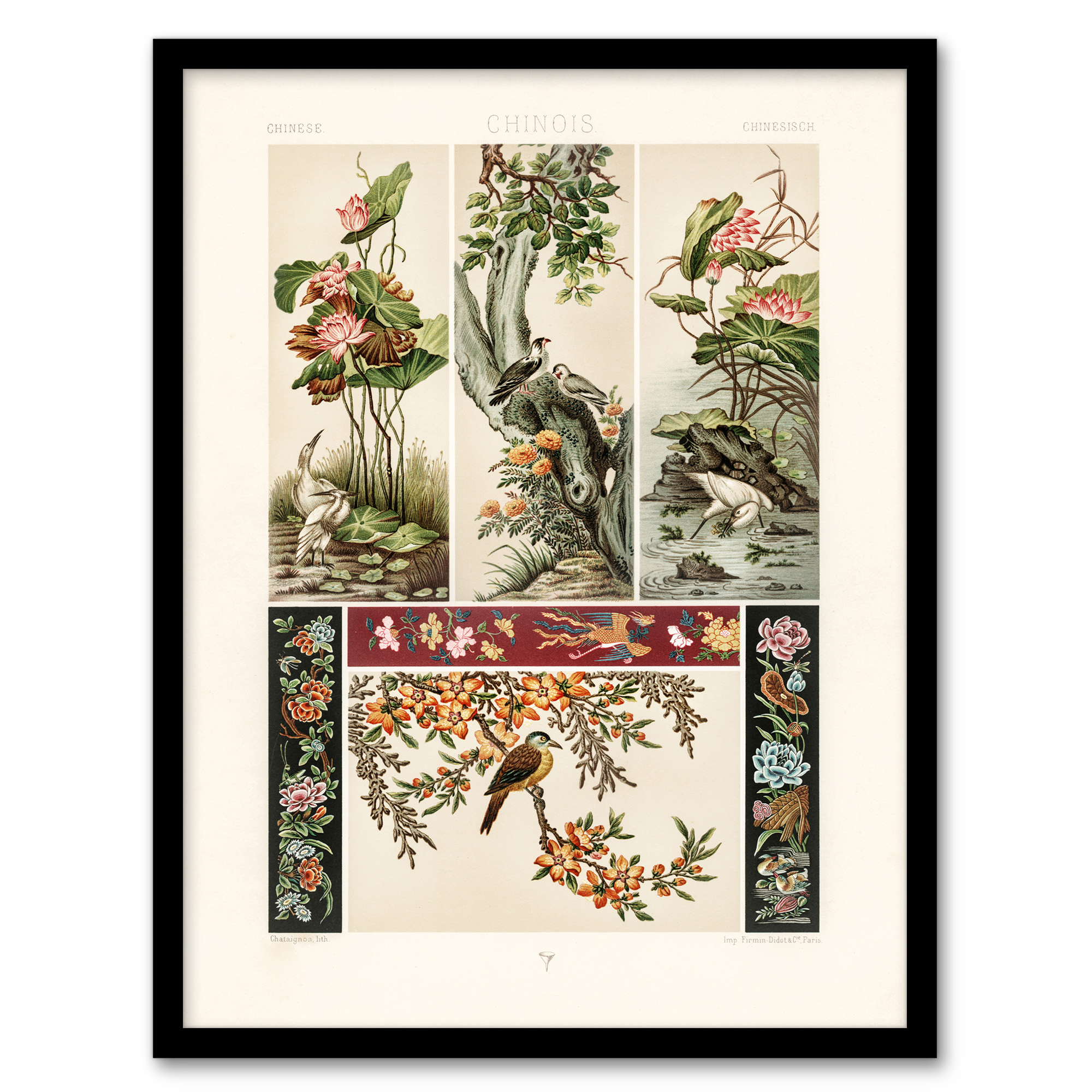 Albert Racinet Framed Wall Art Chinese Patterns of Birds and Flowers Home Décor - Bild 2 von 9