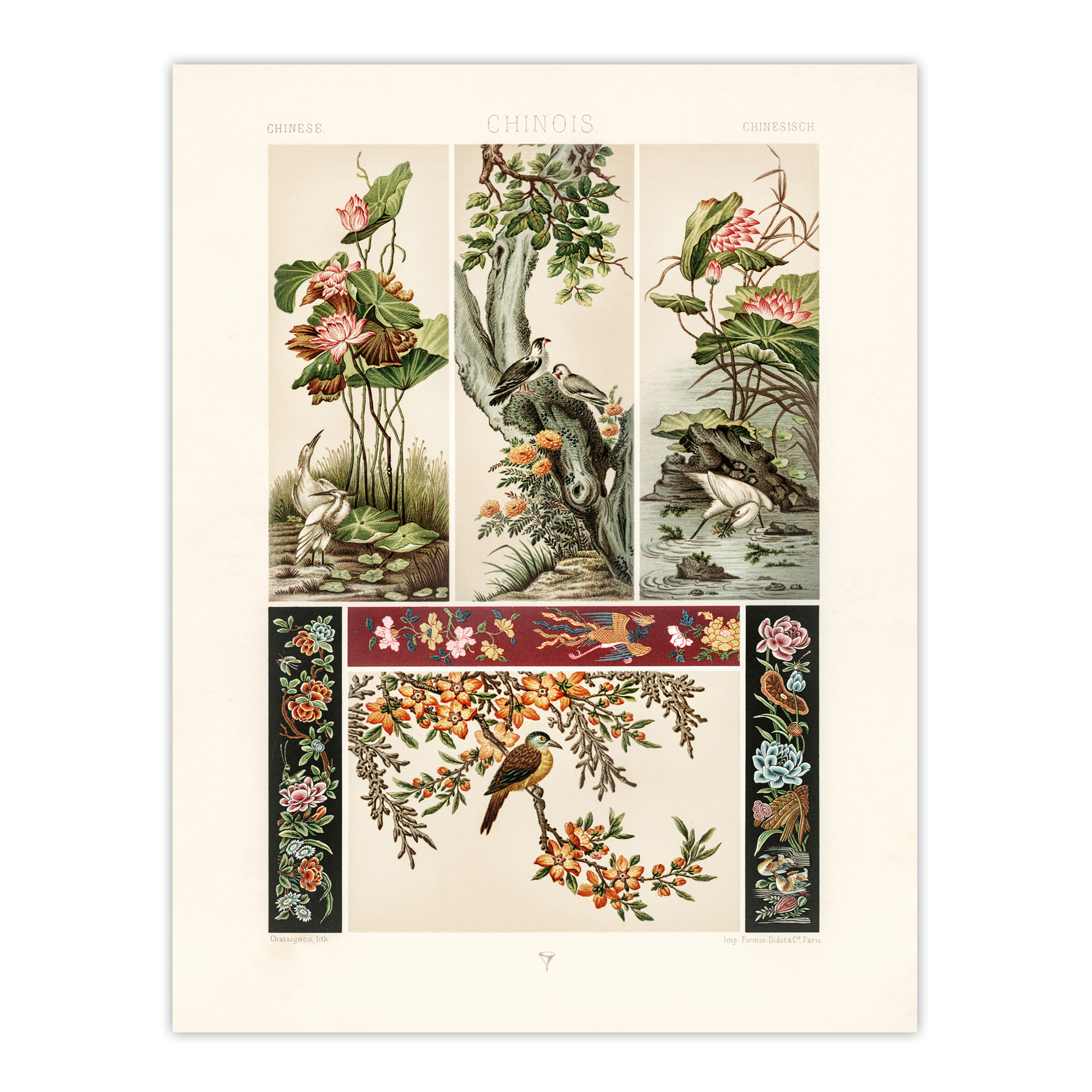 Albert Racinet Framed Wall Art Chinese Patterns of Birds and Flowers Home Décor - Bild 4 von 9