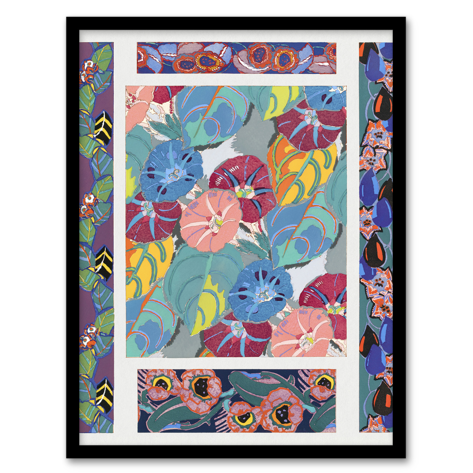 Edouard Benedictus Framed Wall Art Vibrant Vintage Flower Pattern Home Décor