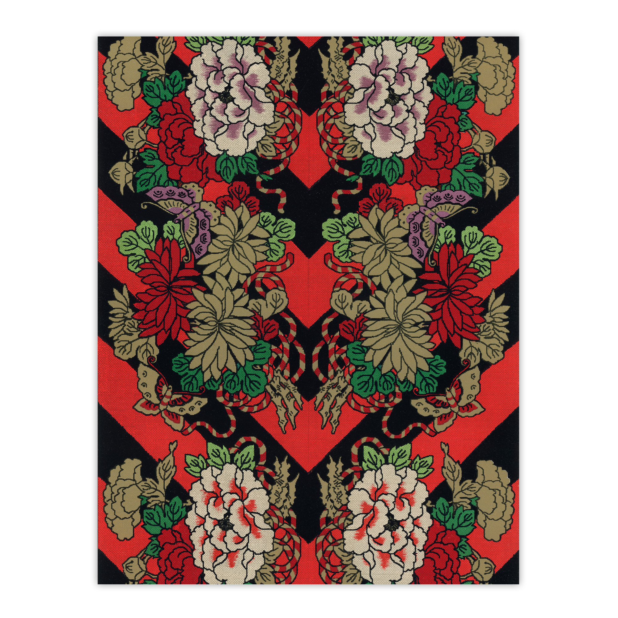 Japanese Red Fan Floral Pattern Audsley Vintage Wall Art Print Poster