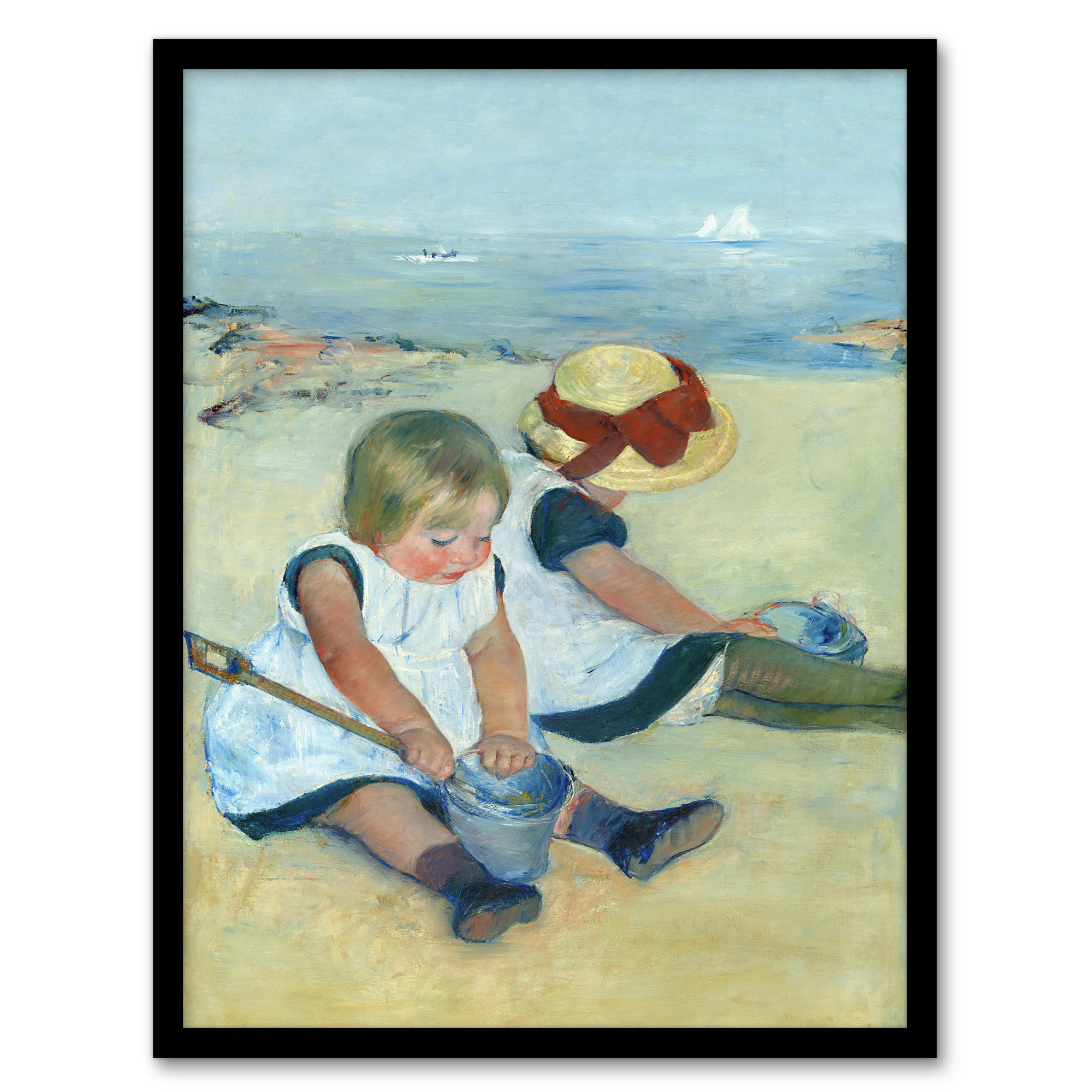 Children Playing on the Beach Cassatt Vintage Wall Art Print Poster