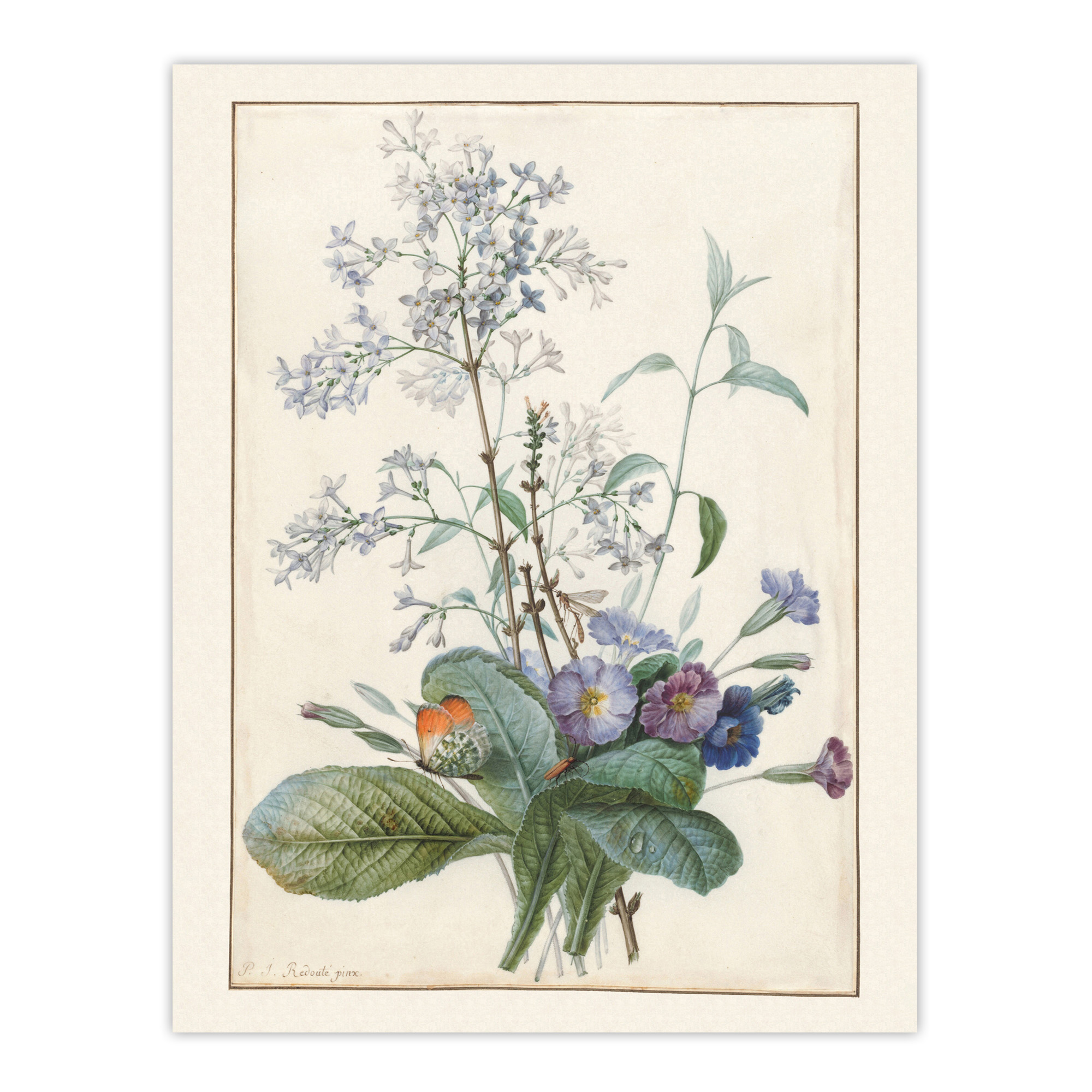 Bouquet of Flowers with Insects Redoute Vintage Wall Art Print Poster