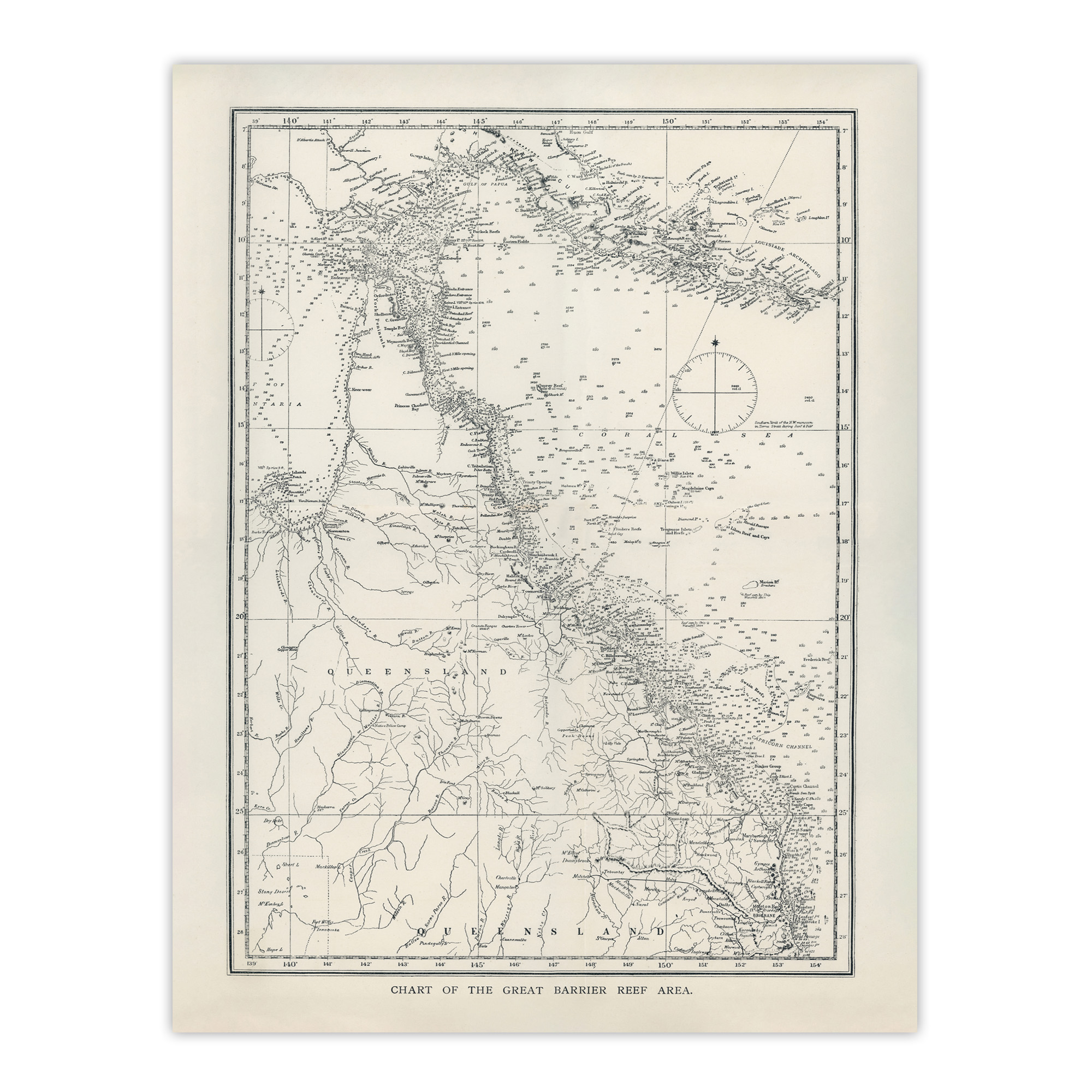 Great Barrier Reef Area Chart Map Kent Wall Art Poster Print
