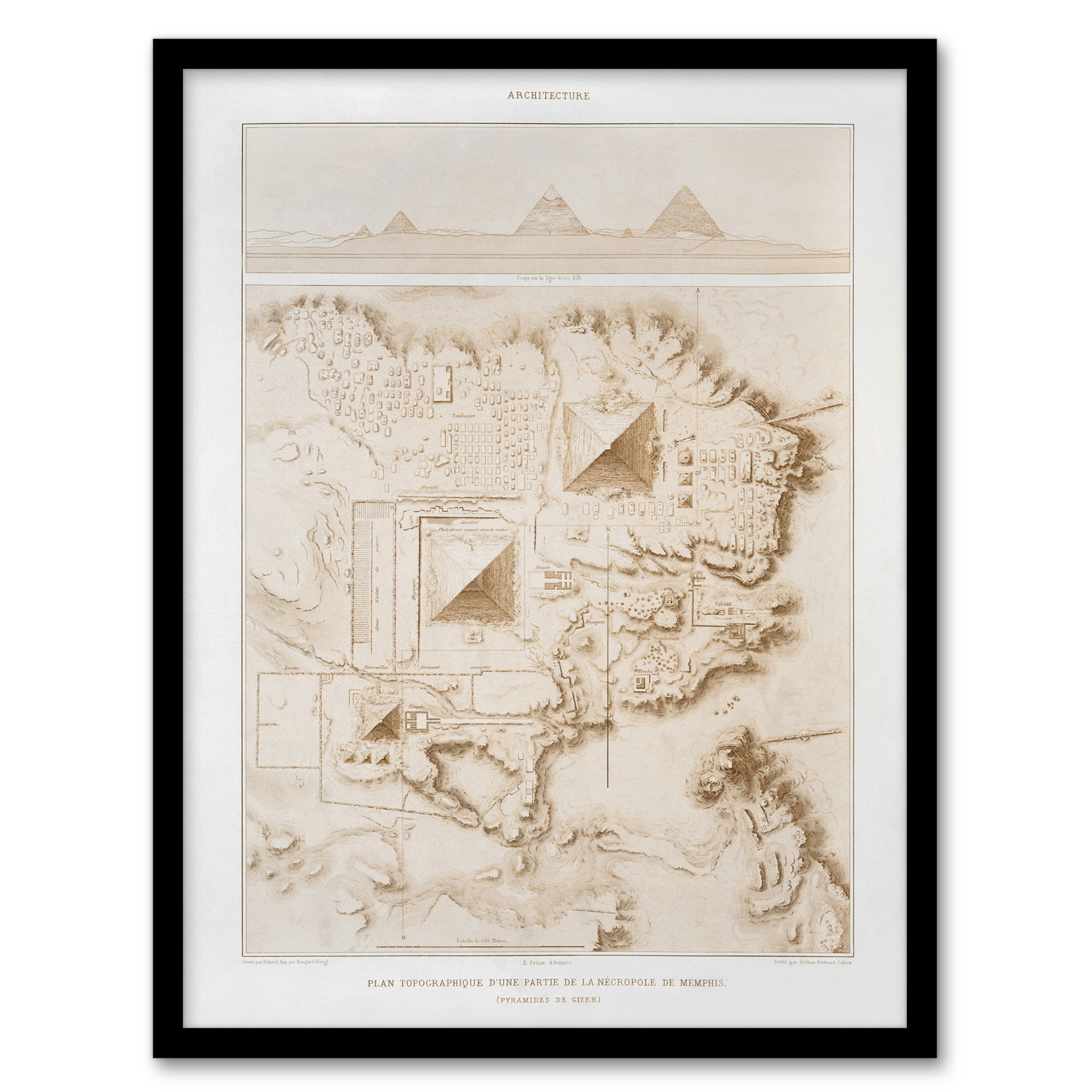 Pyramids of Giza French Topographic Map Avennes Wall Art Poster Print