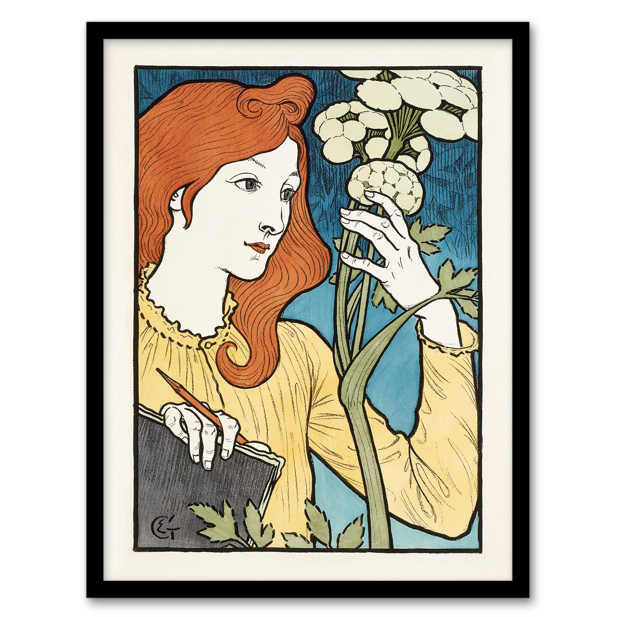 Eugene Grasset Salon des Cent Woman Drawing Flower Framed Wall Art Print A3/A4