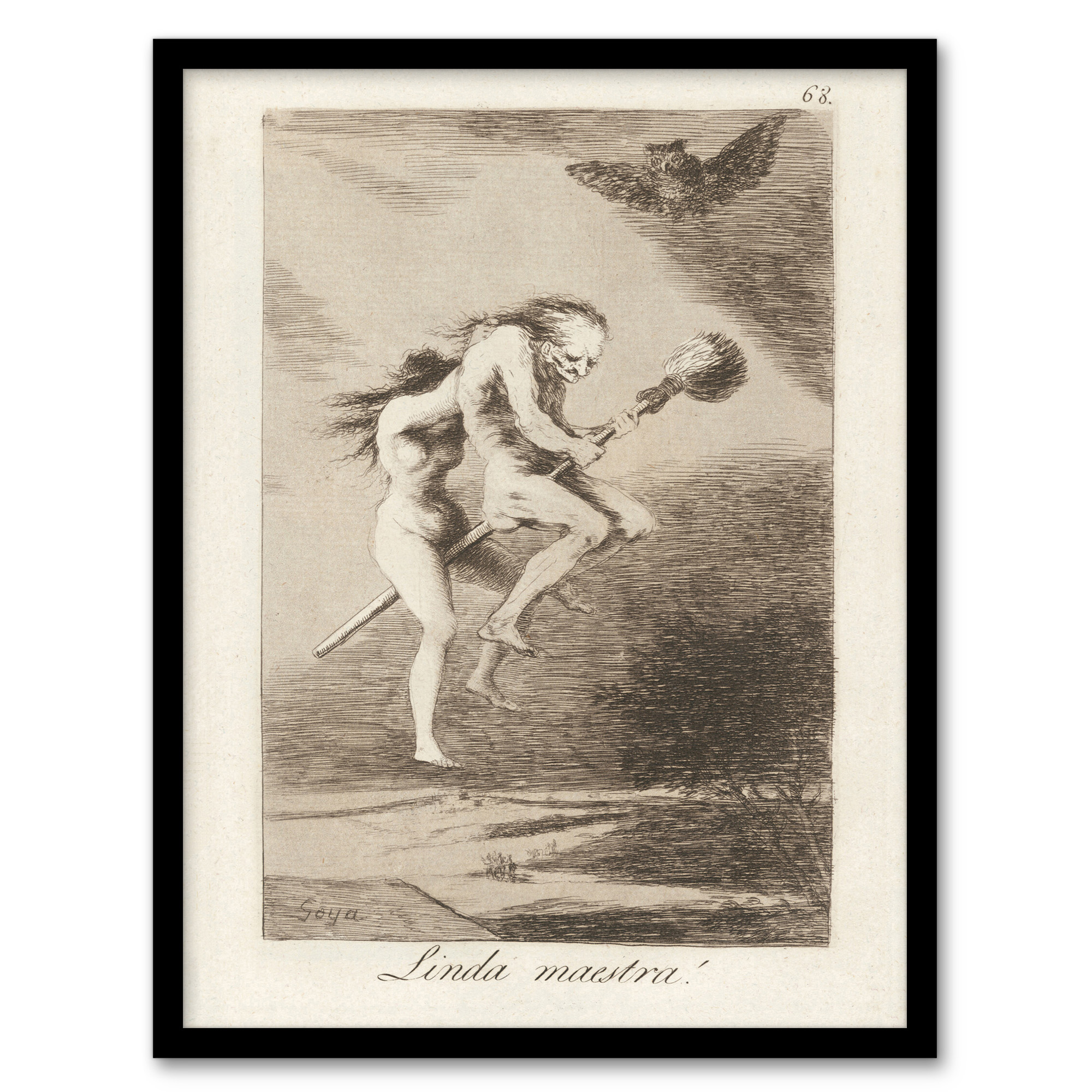 Francisco Goya Pretty Teacher Witches on Broomstick Framed Wall Art Print A3/A4