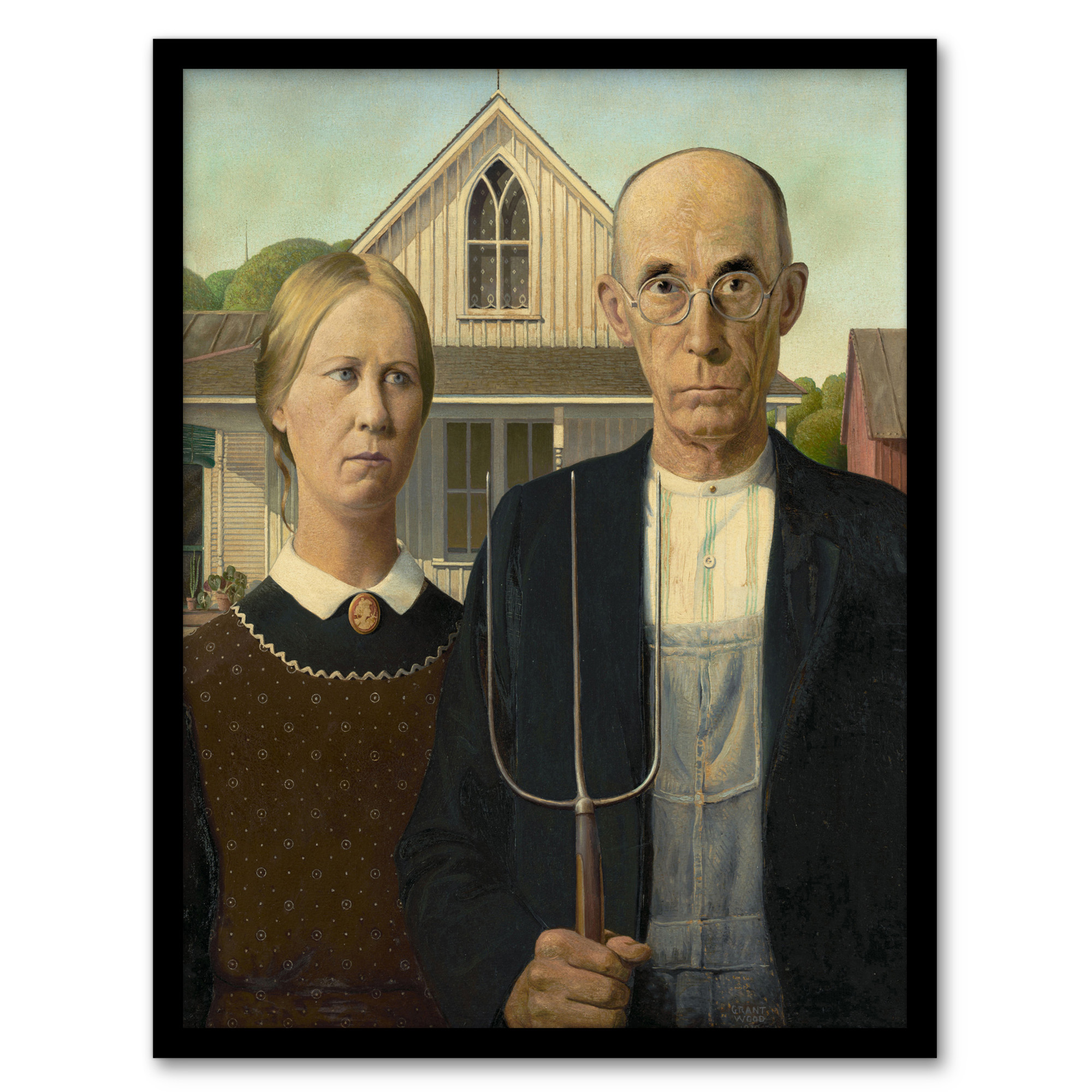 Grant Wood American Gothic Midwestern Farmers Framed Wall Art Print A3/A4