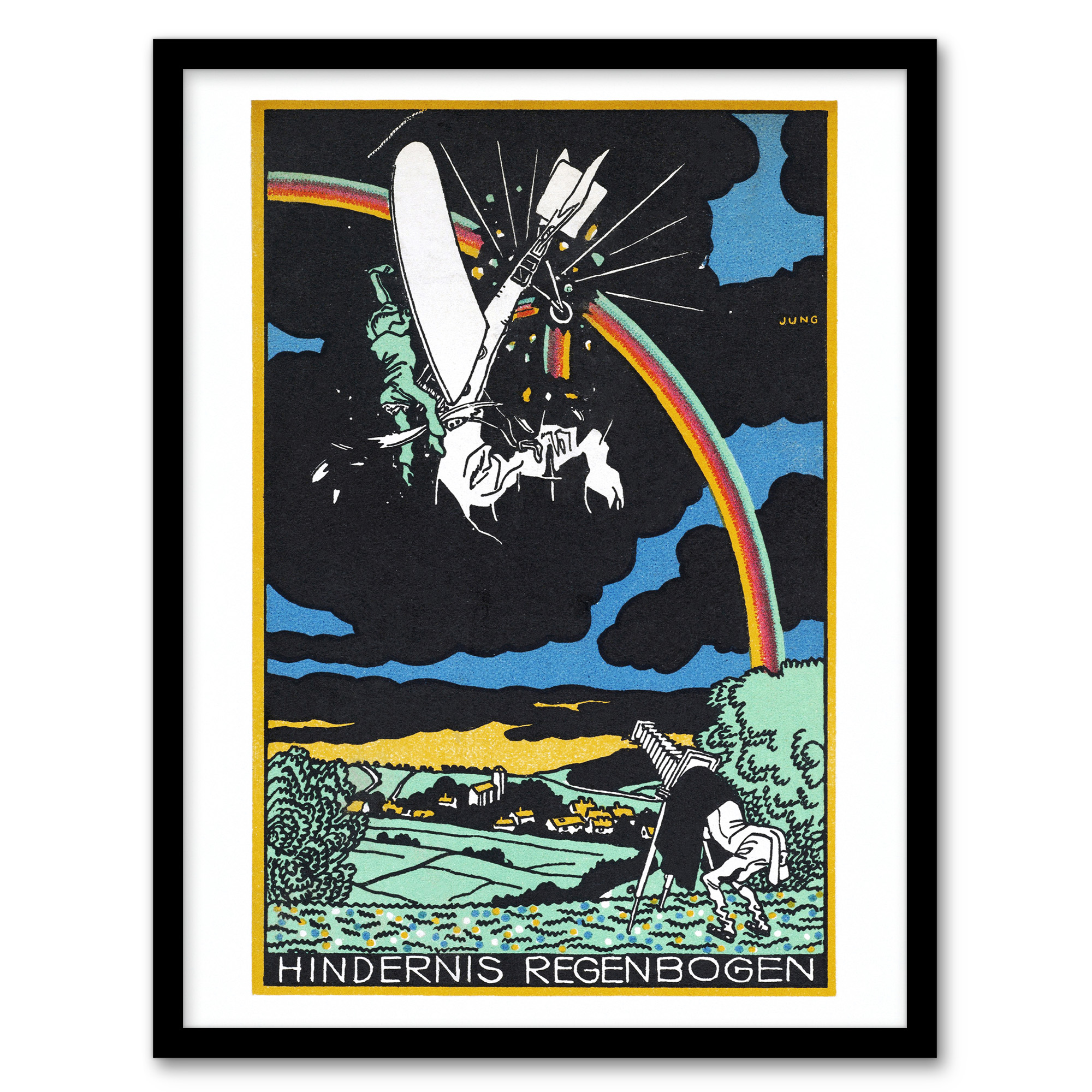 Moriz Jung Rainbow Obstacle Plane Crash Painting Framed Wall Art Print A3/A4