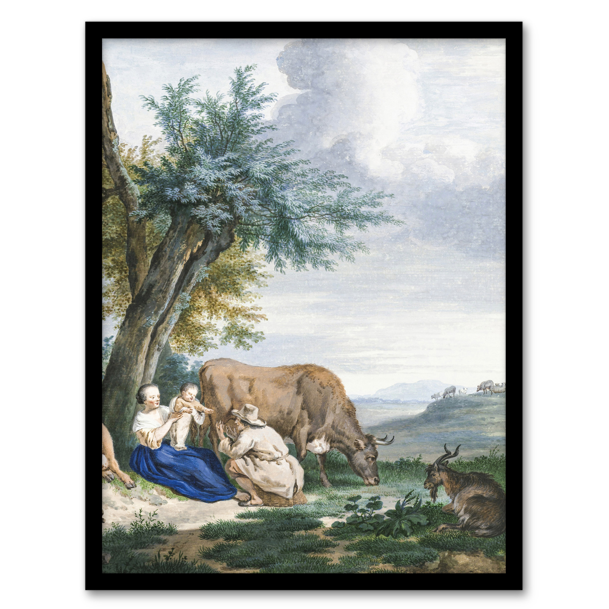 Aert Schouman Framed Wall Art Peasant Family in a Landscape with Cattle