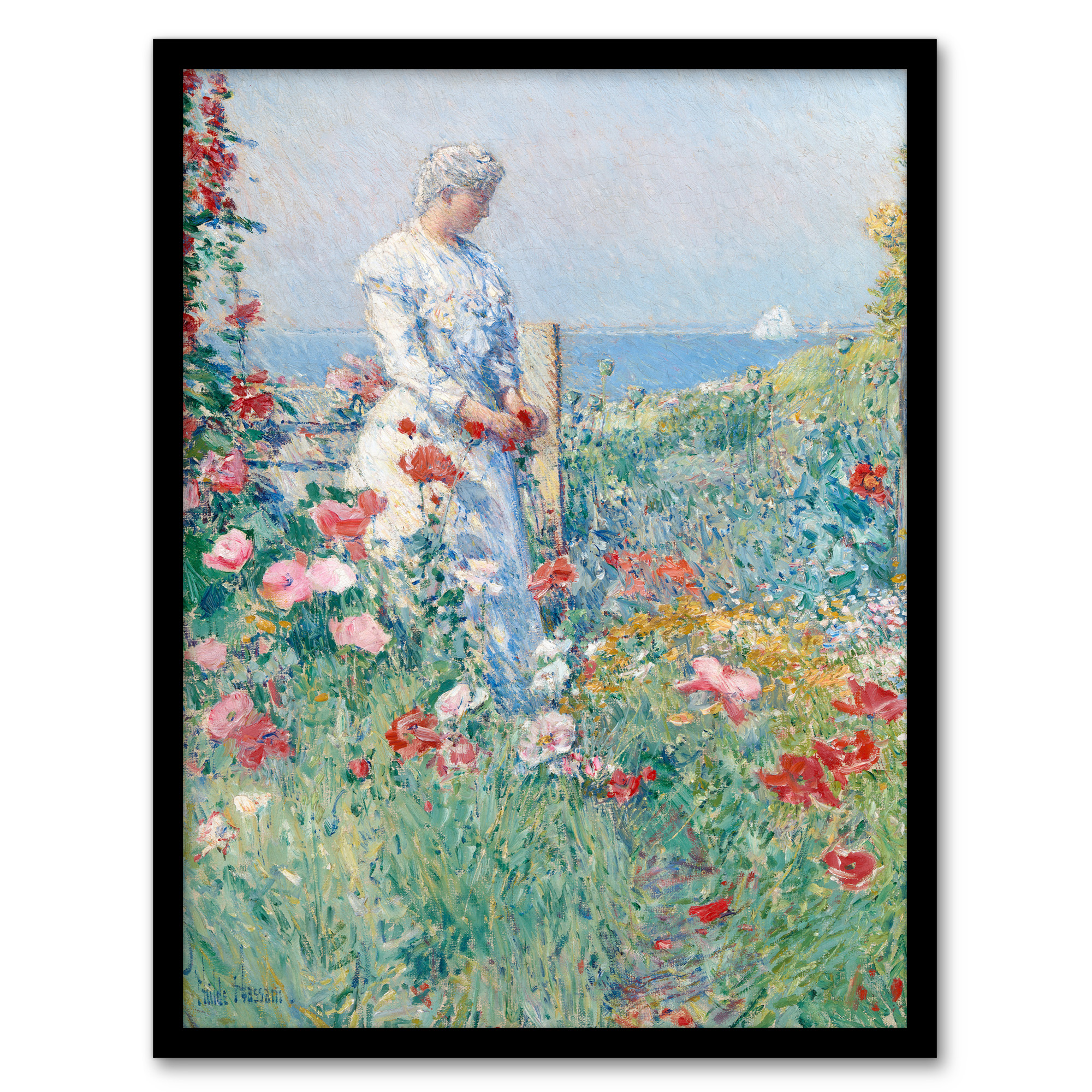 Celia in Her Garden Floral Portrait Hassam Wall Art Poster Print