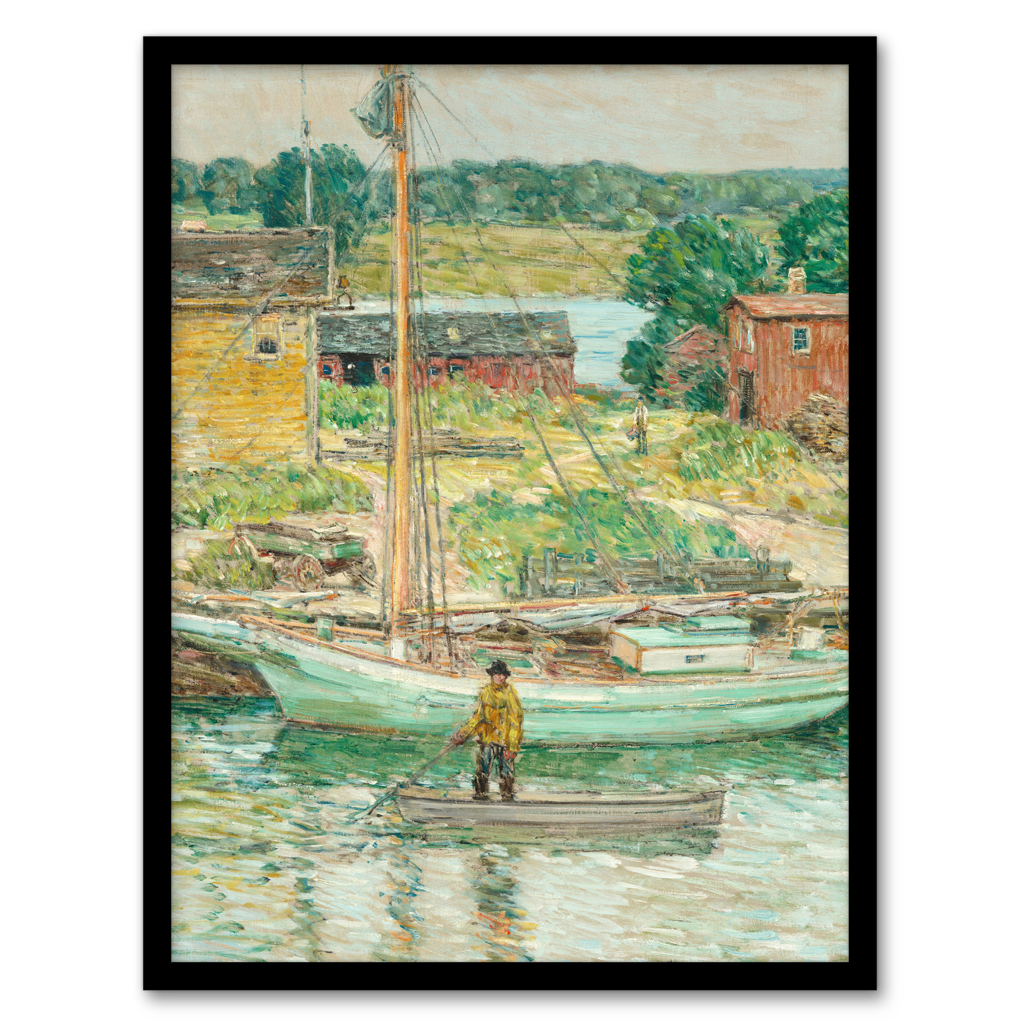 Childe Hassam Framed Wall Art Oyster Sloop Sailboat in Cos Cob Harbour