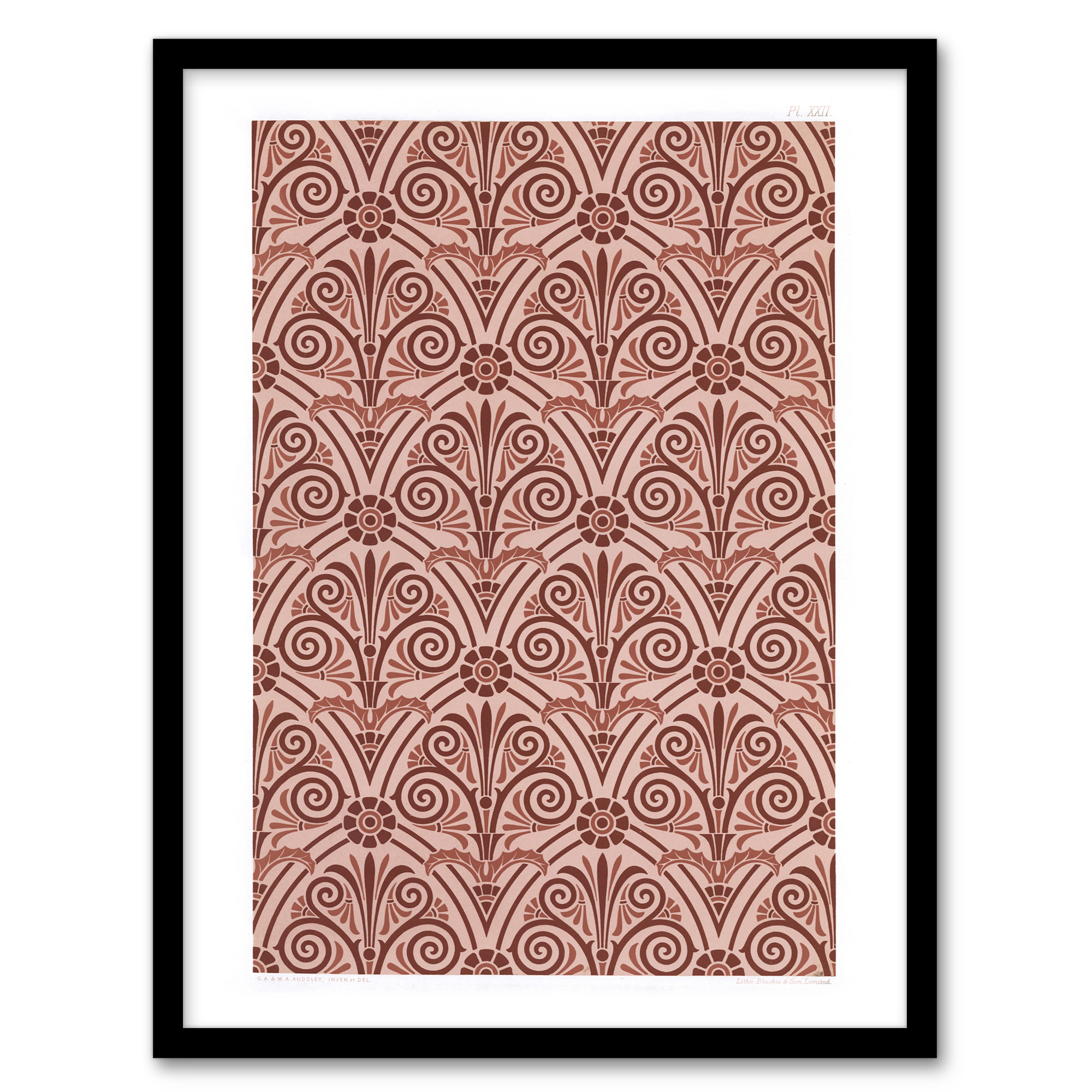 GA and MA Audsley Framed Wall Art Antique Botanical Greek Pattern Home Décor