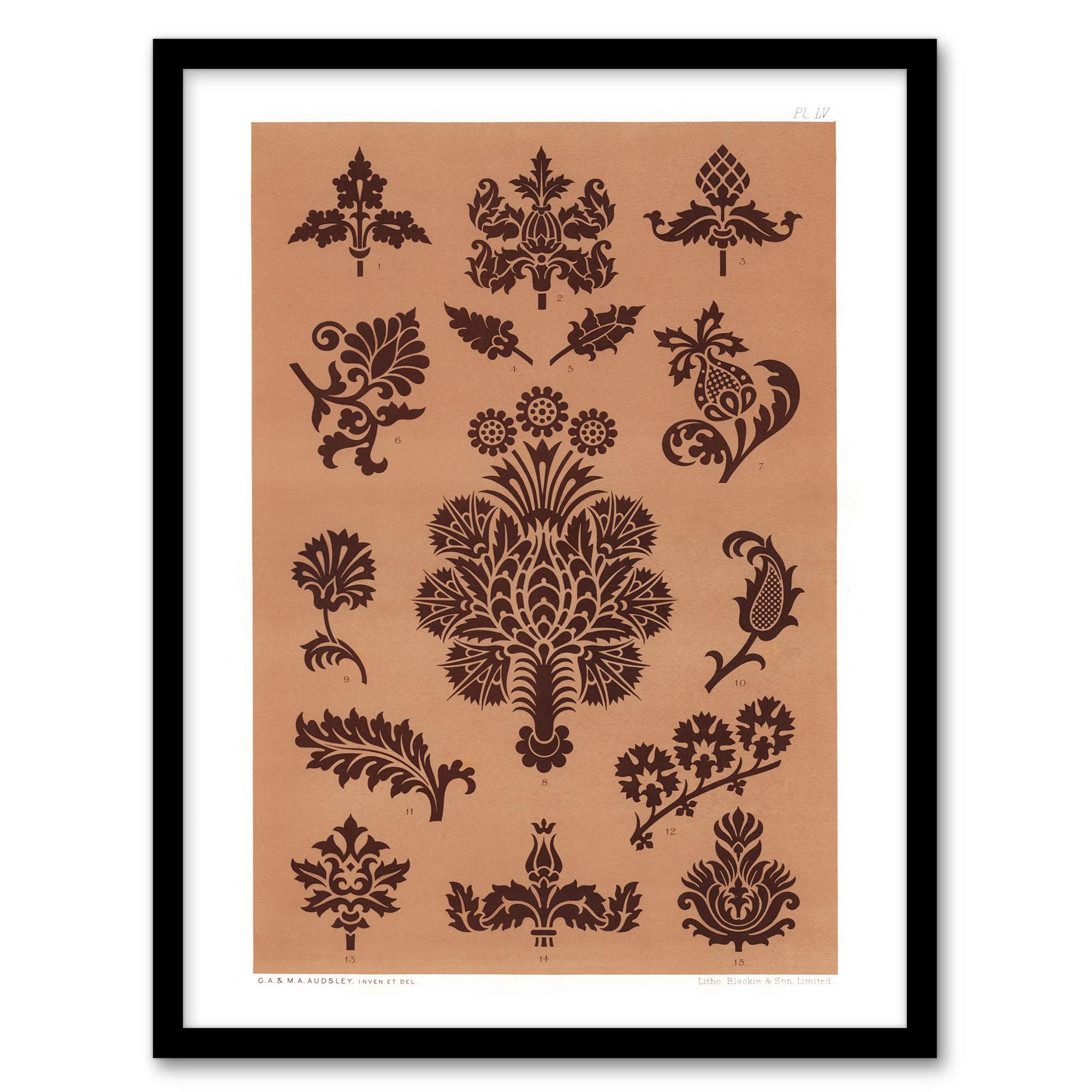 GA and MA Audsley Framed Wall Art Print Medieval Botanical Pattern Home Décor