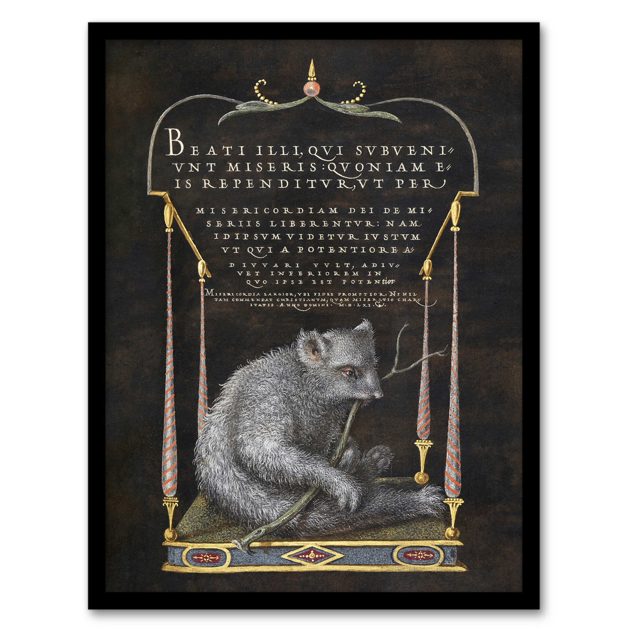 Joris Hoefnagel Framed Wall Art Latin Beatitudes with Sloth Illustration