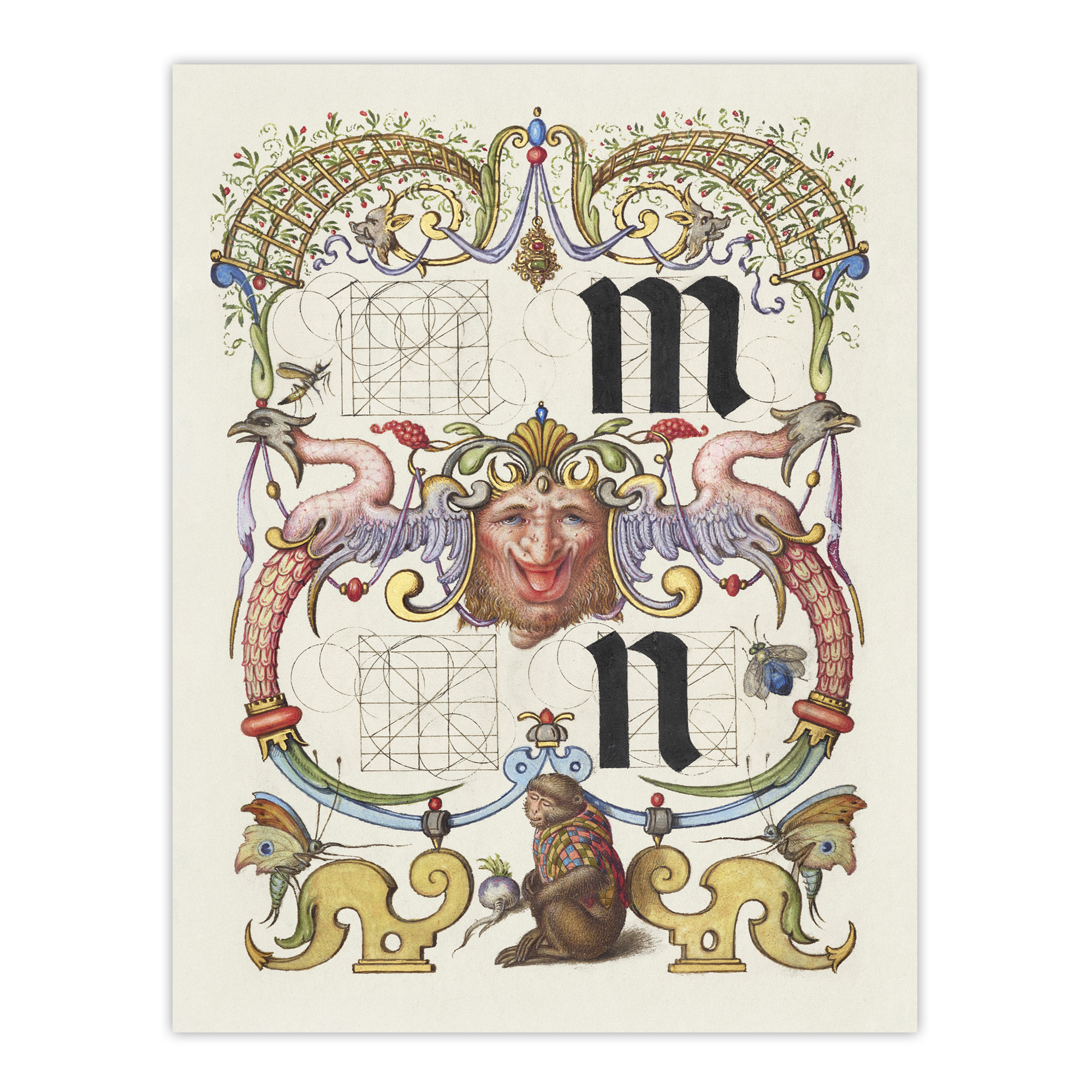 Pictorial Letter Guide M And N Calligraphy Wall Art Poster Print