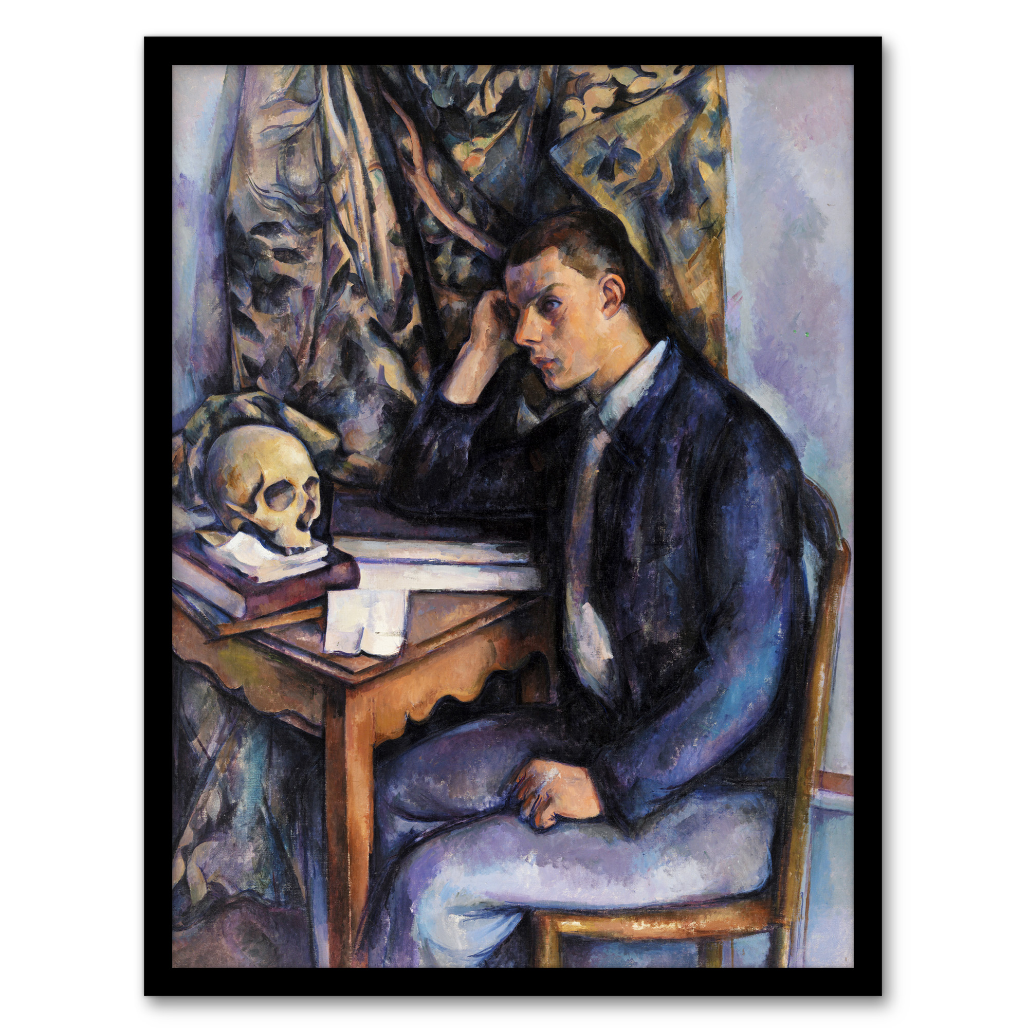 Paul Cezanne Framed Wall Art Young Man and Skull Portrait Painting Home Décor