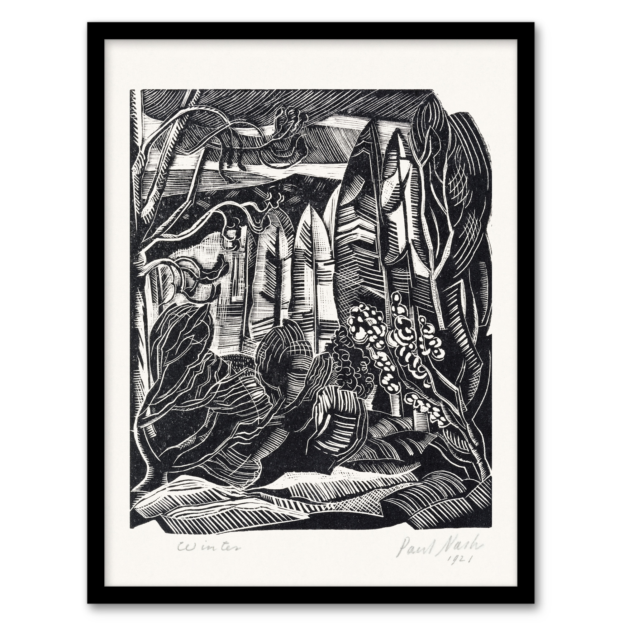 Paul Nash Framed Wall Art Winter in Hampden Black White Landscape Home Décor