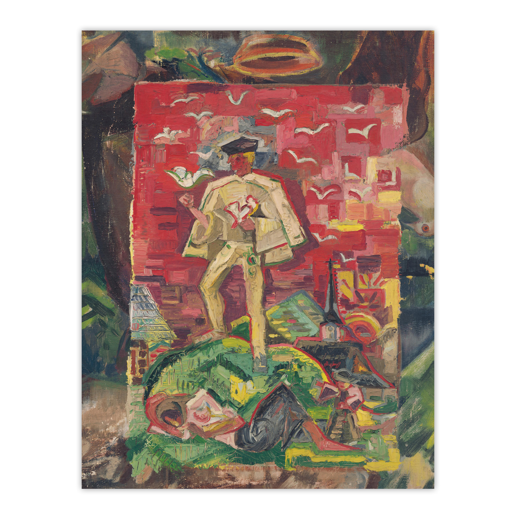 Man In Folk Costume Surreal Kubincan Wall Art Poster Print
