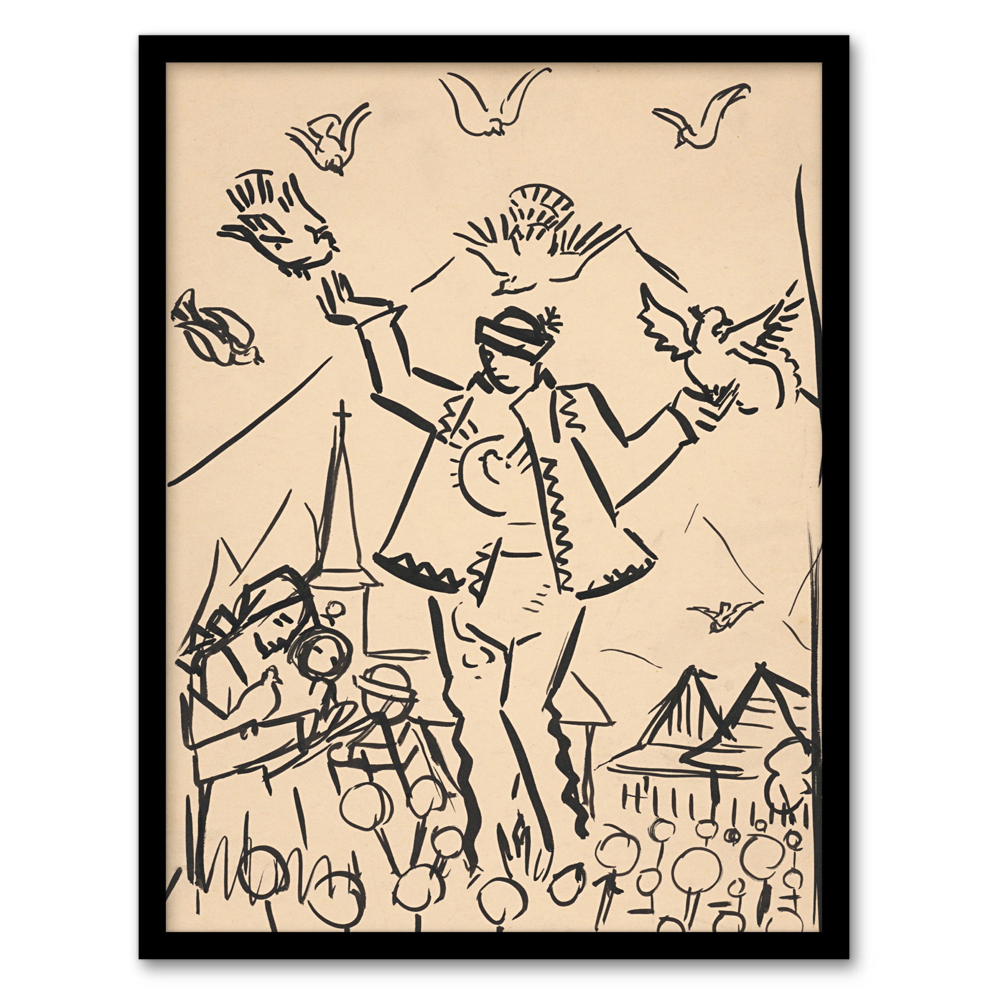 Study for Joy Family Ink Drawing Kubincan Wall Art Poster Print