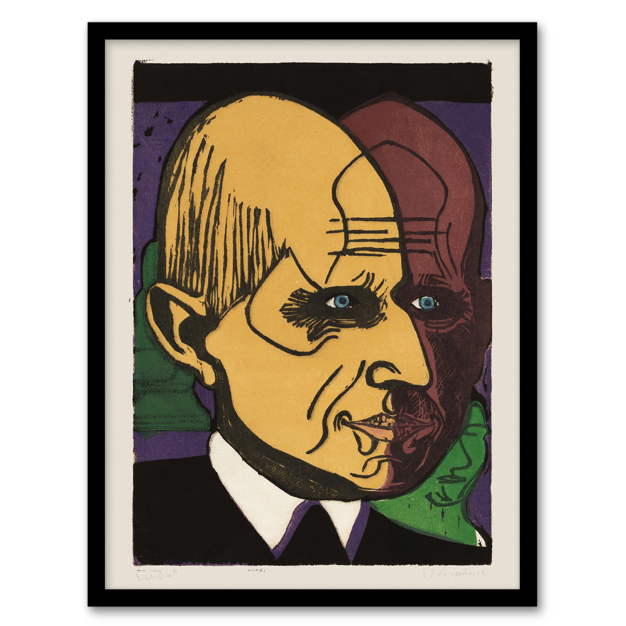 Head of Dr Bauer Colourful Portrait Kirchner Framed Wall Art Print A3/A4