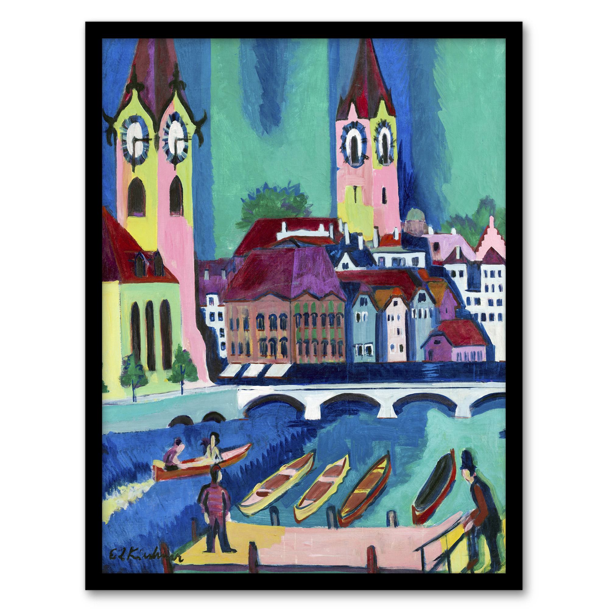 Zurich Colourful Cityscape Kirchner Framed Wall Art Print A3/A4