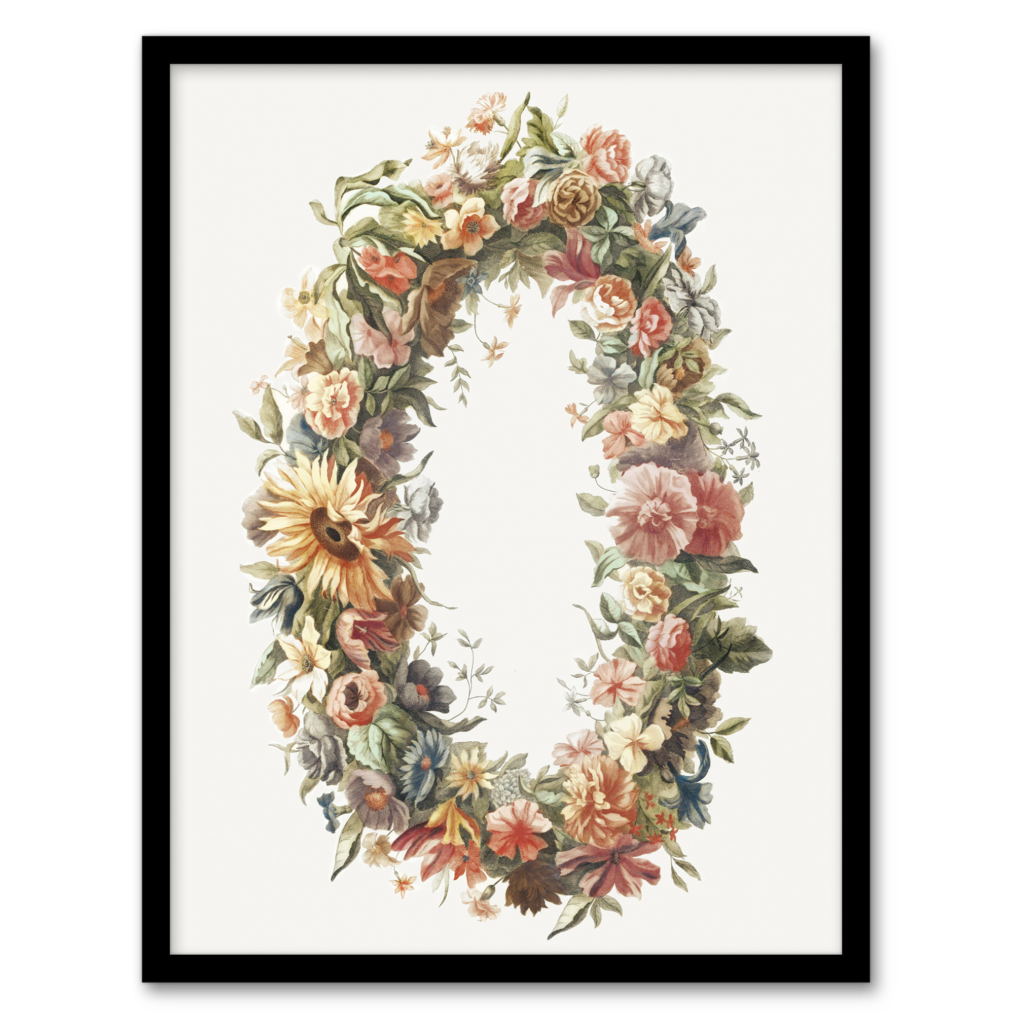 Summer Flower Wreath Illustration Teyler Framed Wall Art Print A3/A4