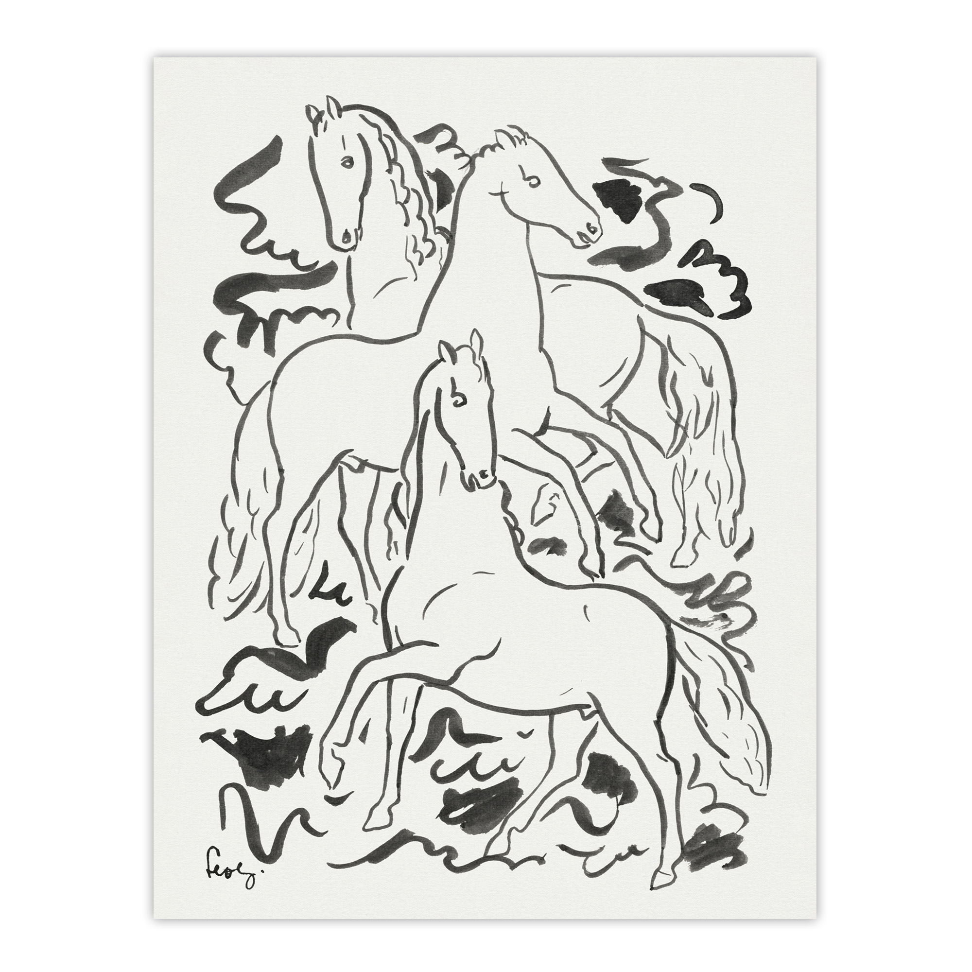 Three Horses Ink Drawing Leo Gestel Wall Art Poster Print